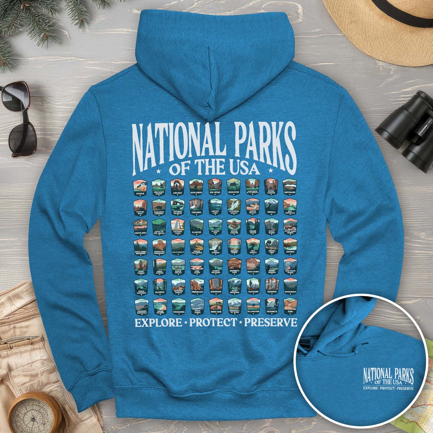 National Parks of the USA 63 Badges Front/Back Print Hoodie