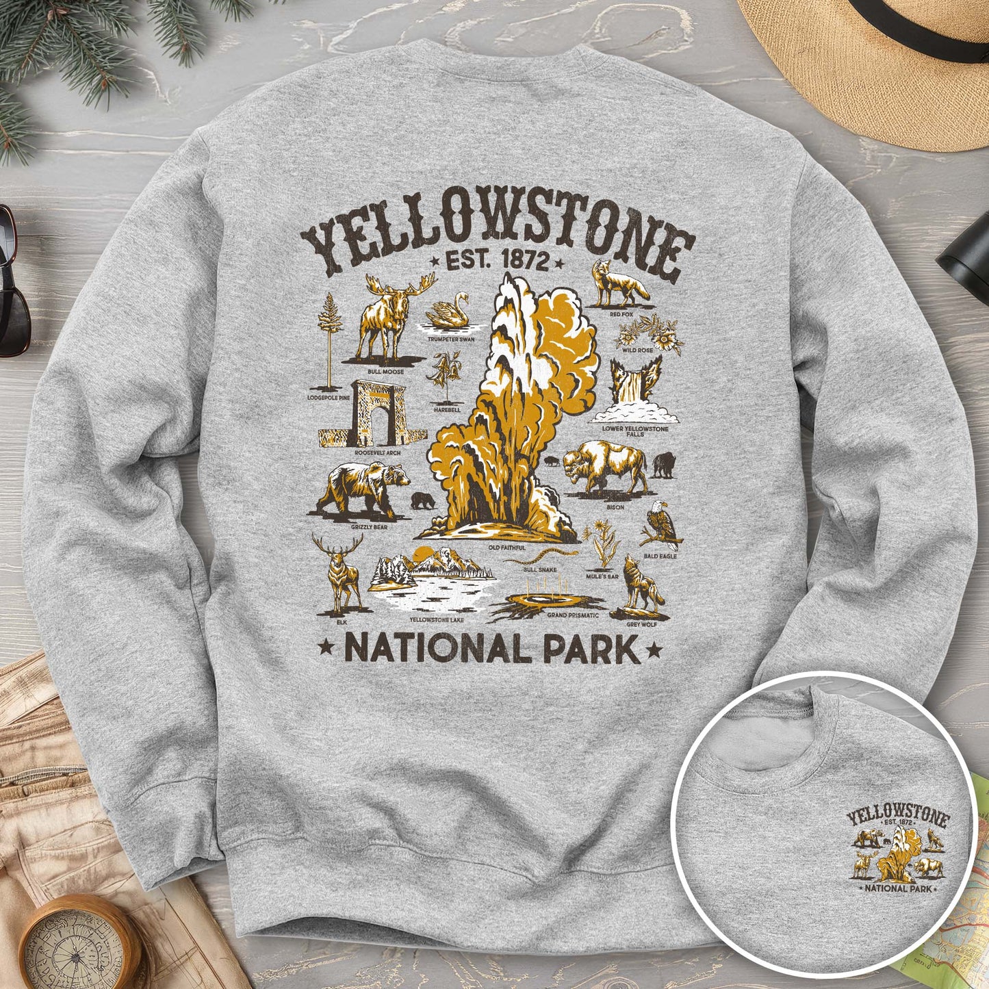 Yellowstone National Park Vintage Front/Back Print Sweatshirt