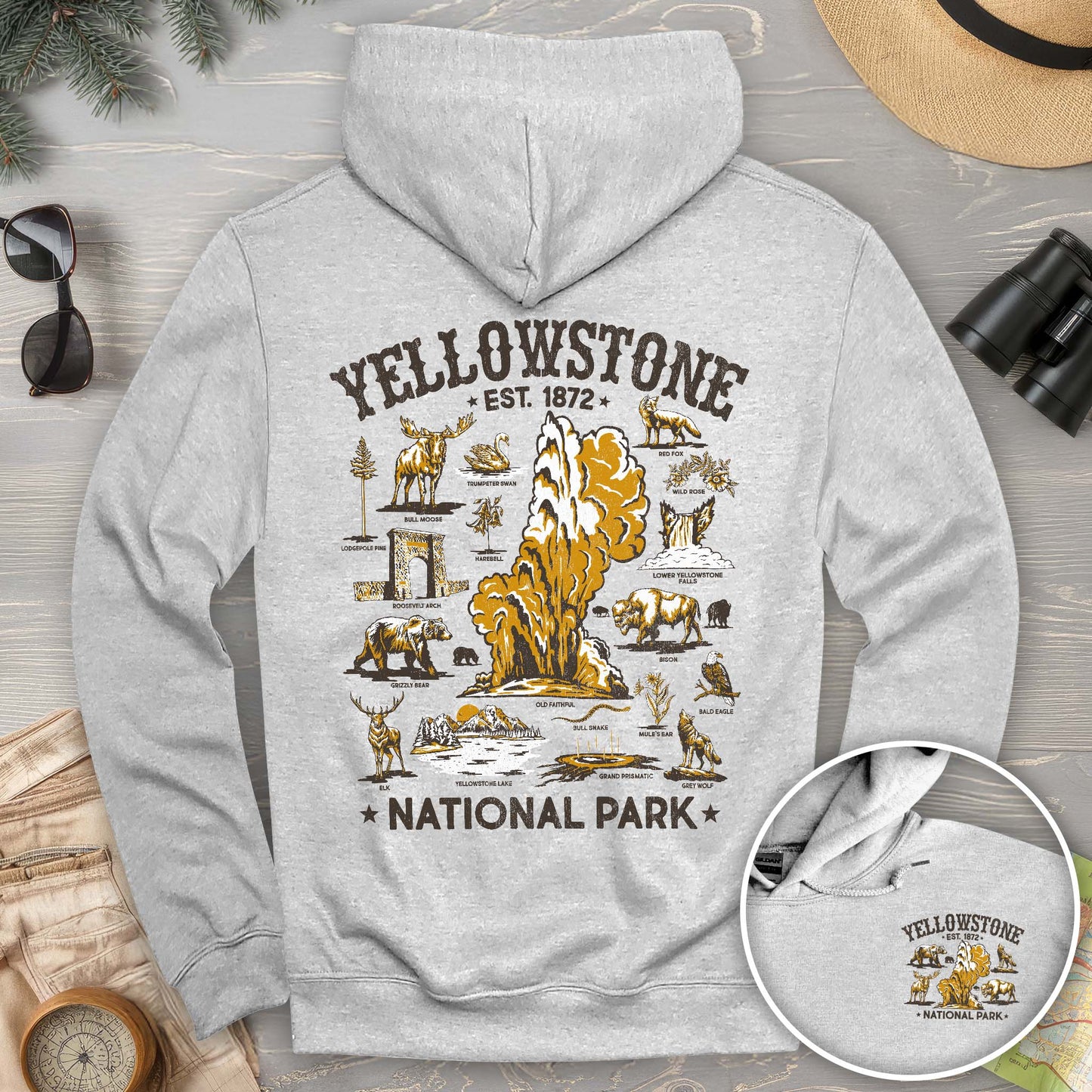 Yellowstone National Park Vintage Front/Back Print Hoodie