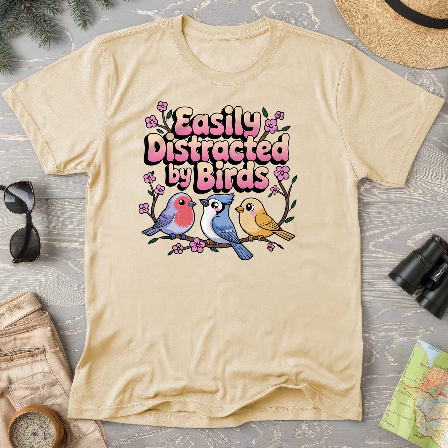 Easily Distracted By Birds Kawaii Style Comfort Colors T-Shirt