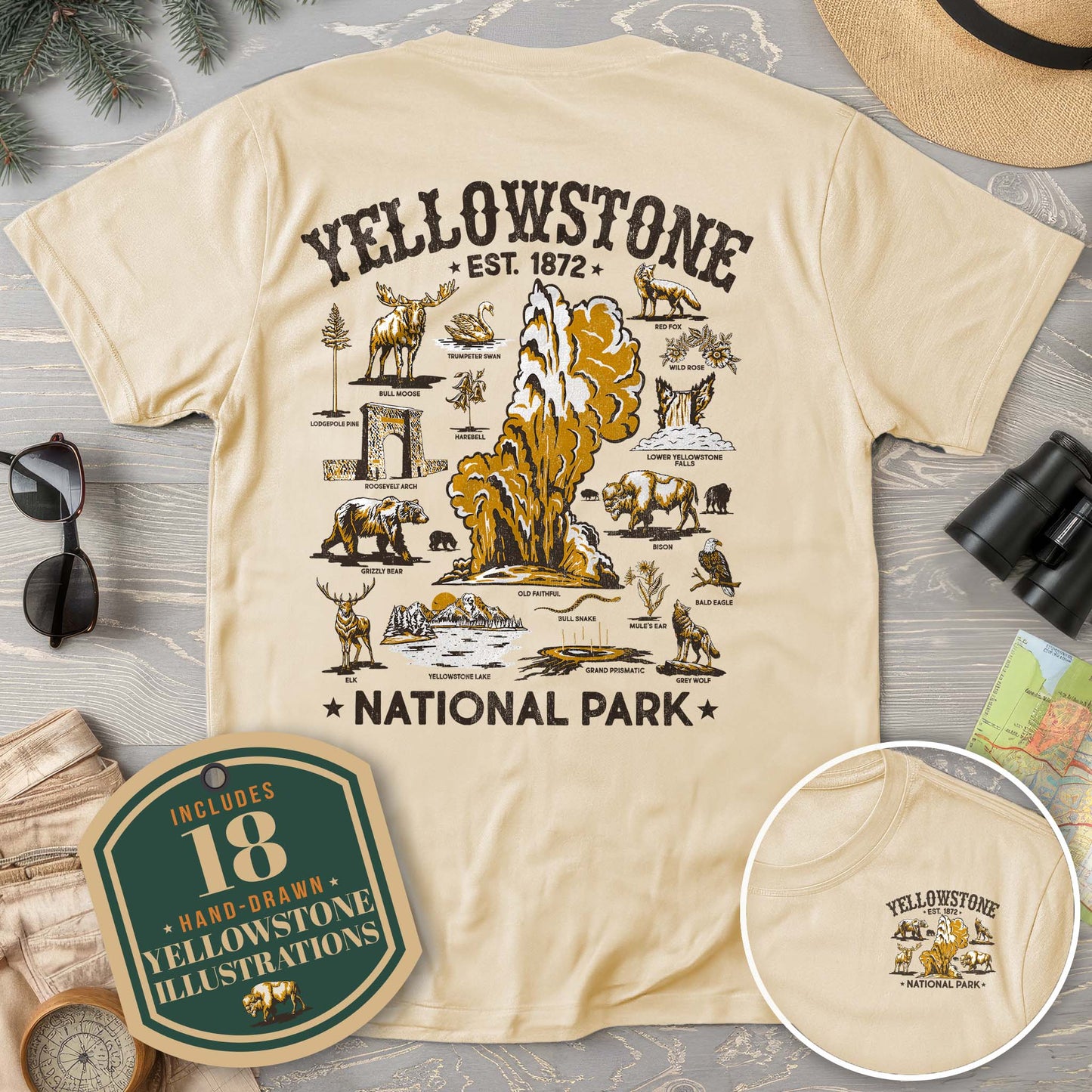 Yellowstone National Park Vintage Front/Back Print Comfort Colors T-Shirt