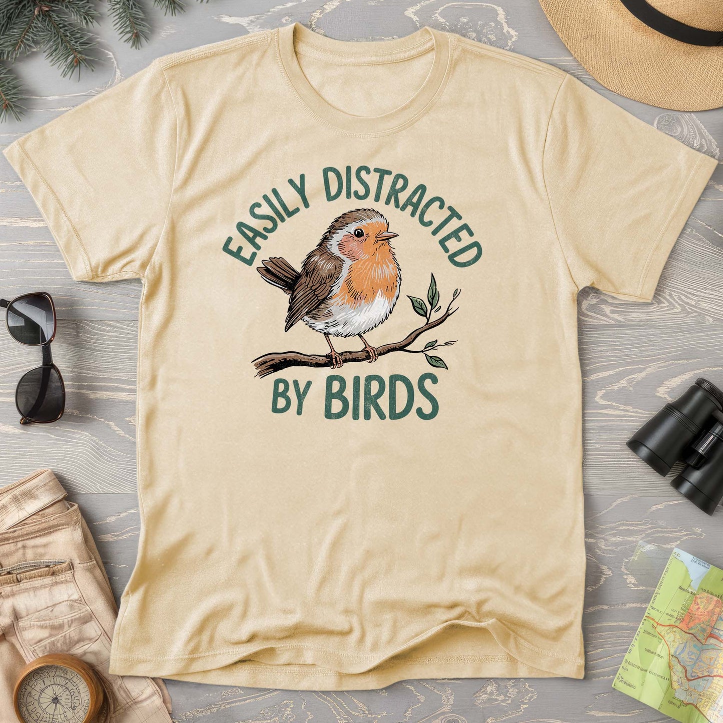 Easily Distracted By Birds Robin Textured Comfort Colors T-Shirt