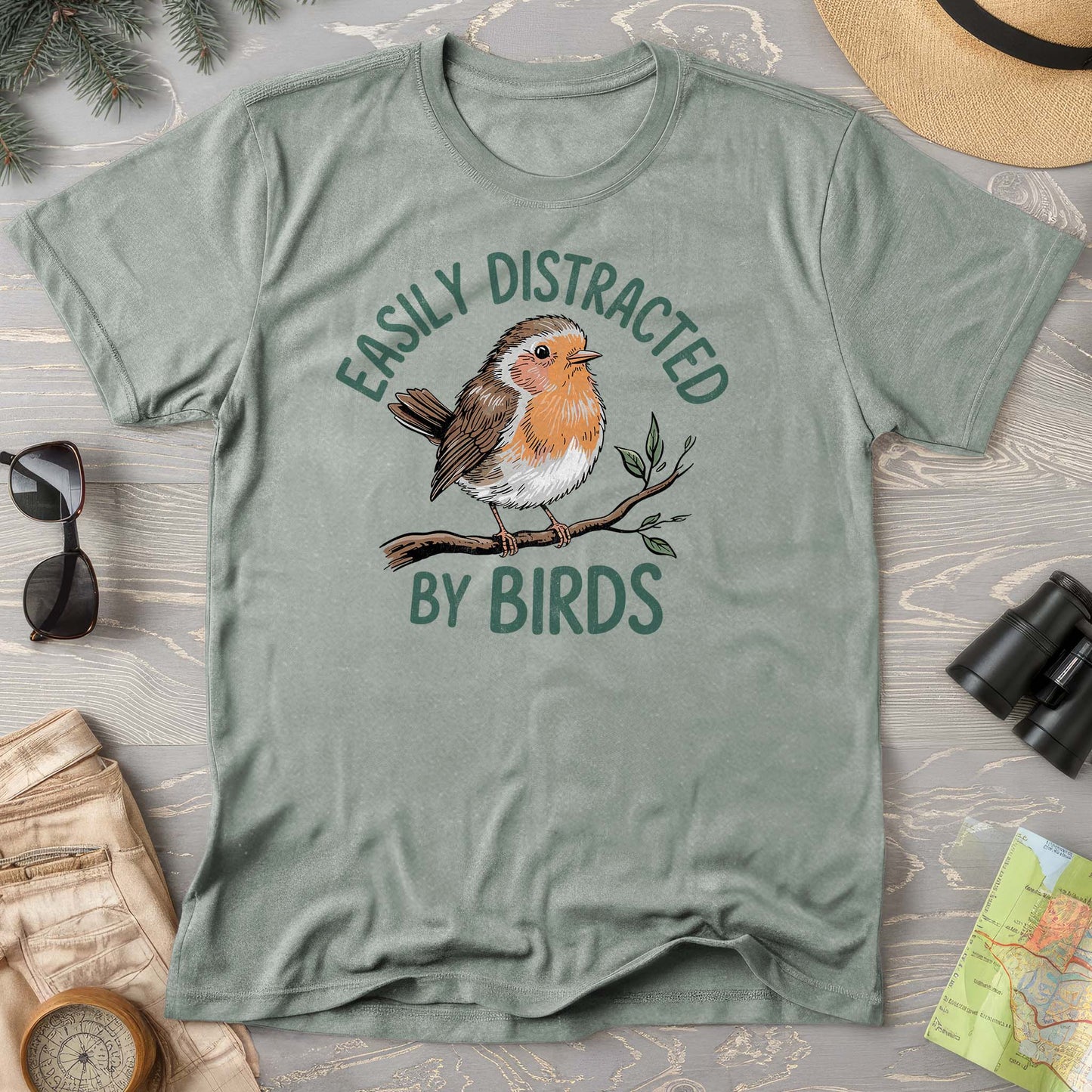 Easily Distracted By Birds Robin Textured Comfort Colors T-Shirt