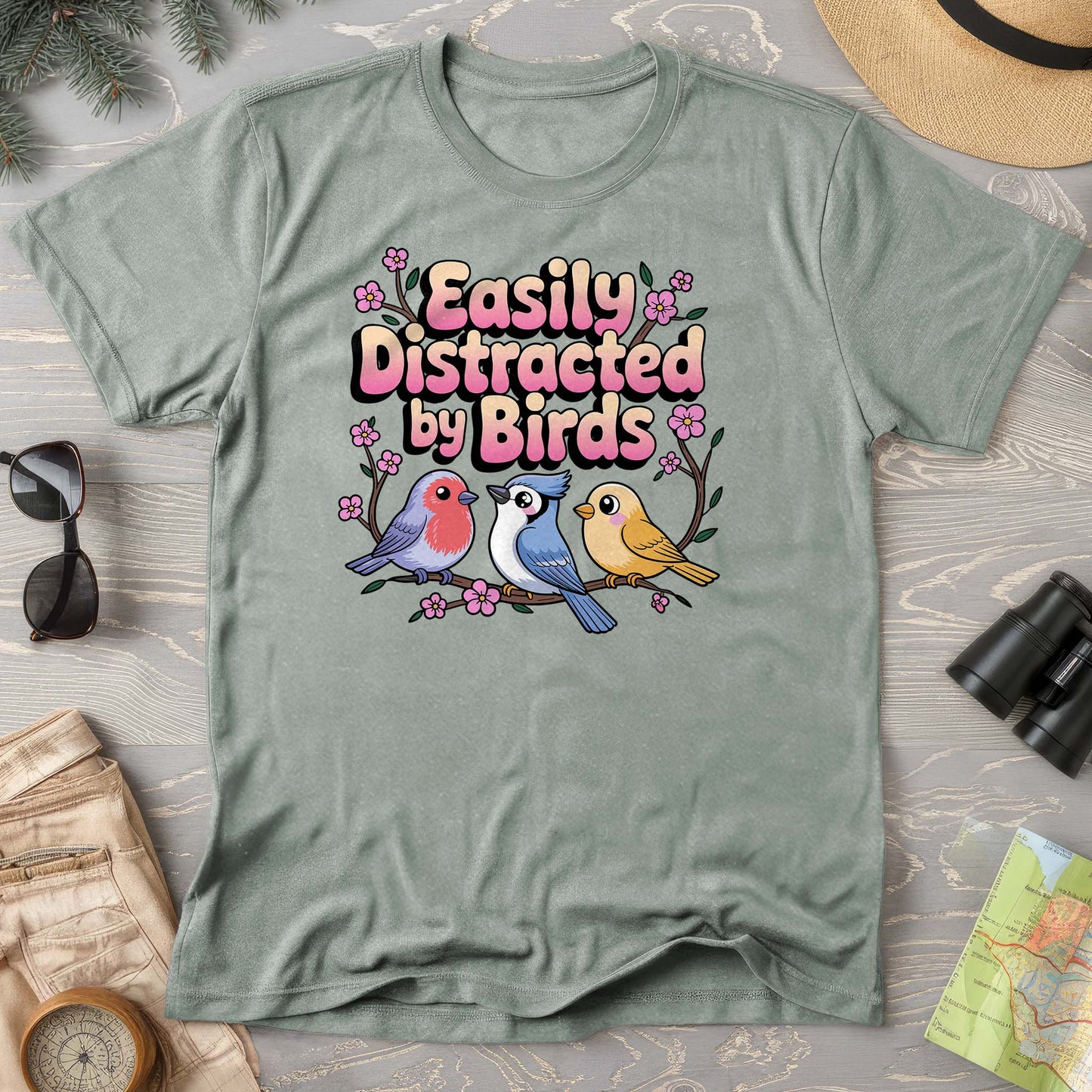 Easily Distracted By Birds Kawaii Style Comfort Colors T-Shirt