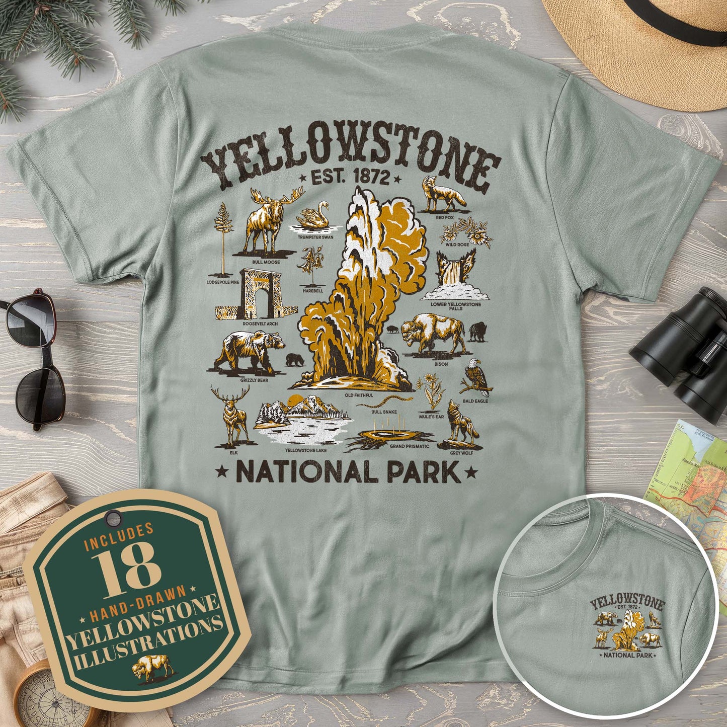 Yellowstone National Park Vintage Front/Back Print Comfort Colors T-Shirt