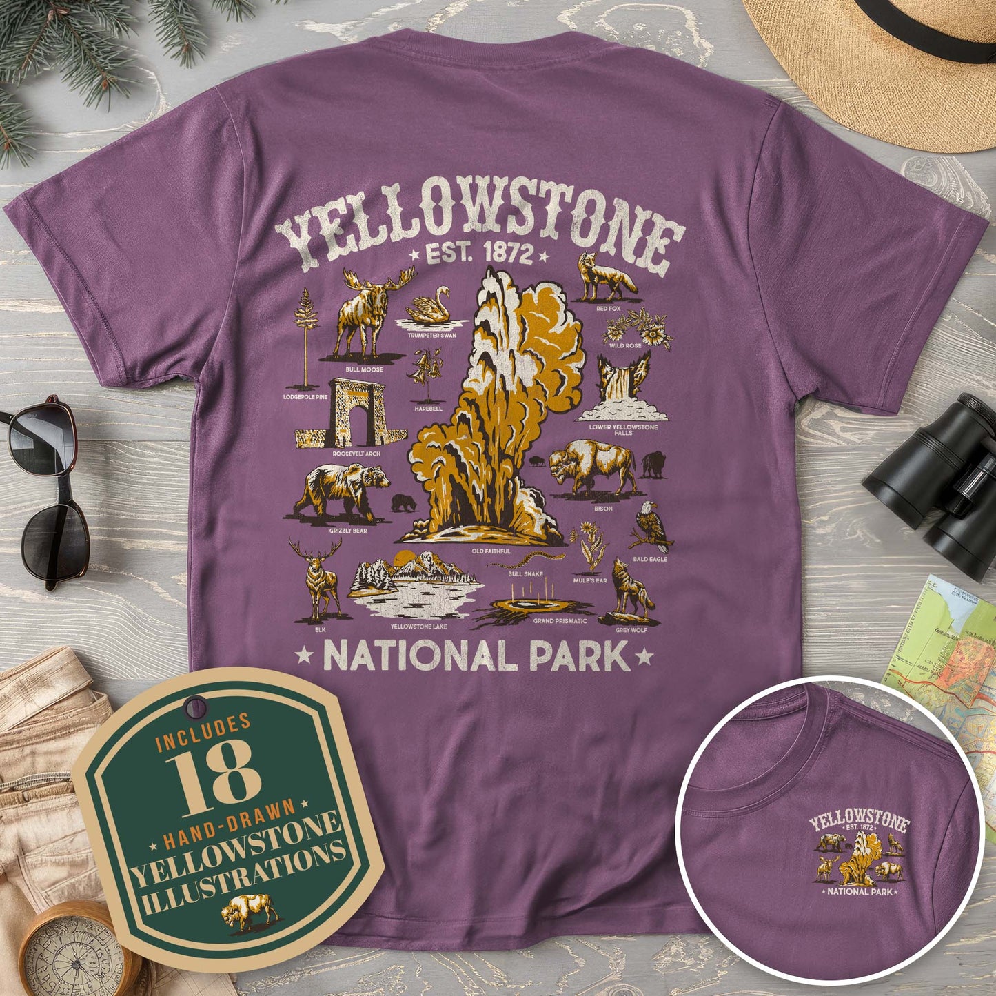 Yellowstone National Park Vintage Front/Back Print Comfort Colors T-Shirt