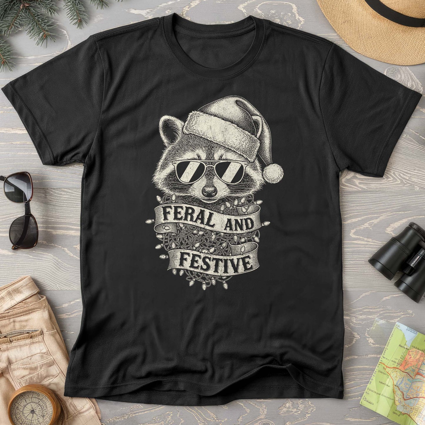 Feral and Festive Racoon T-shirt