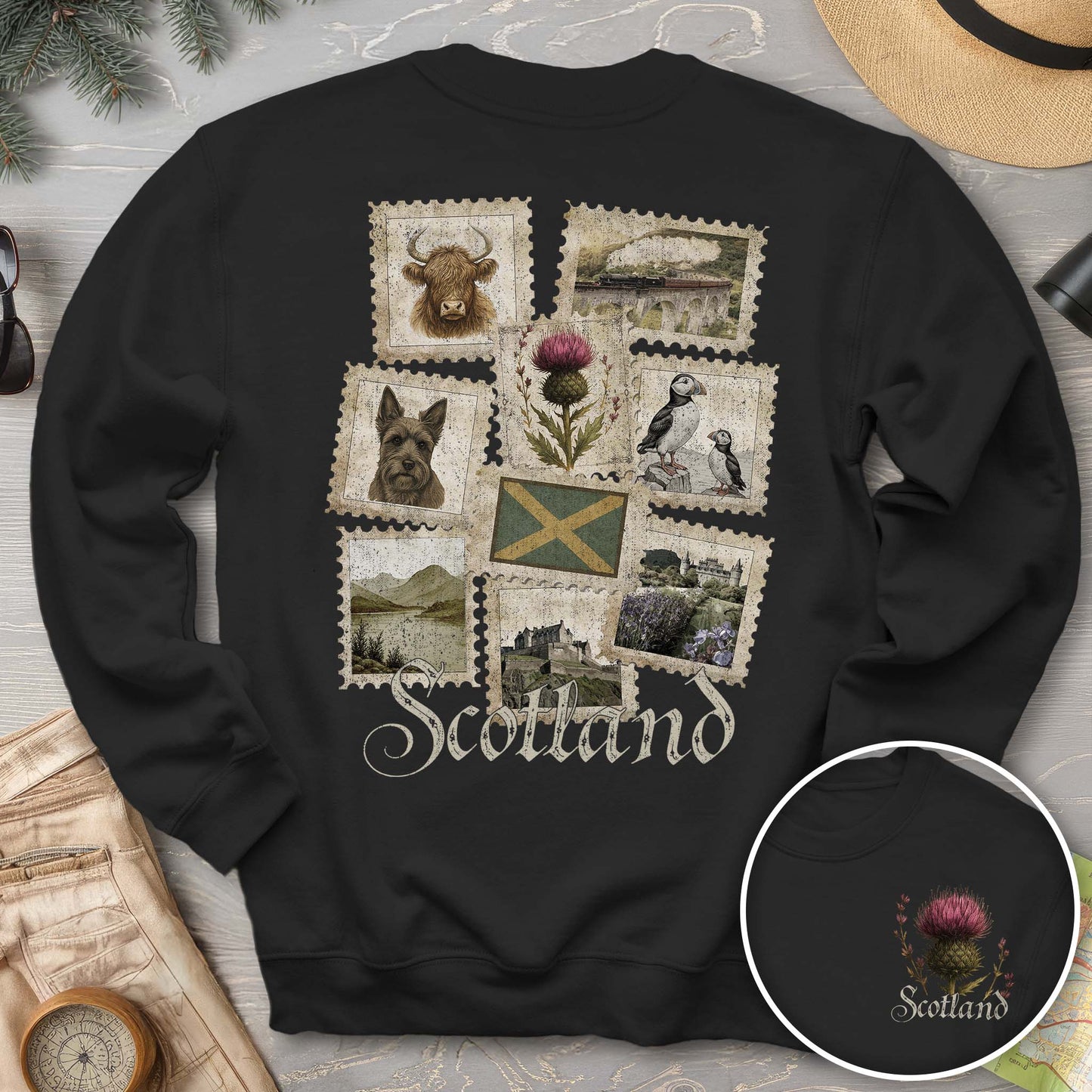 Scotland Vintage Stamps Front/Back Print Sweatshirt