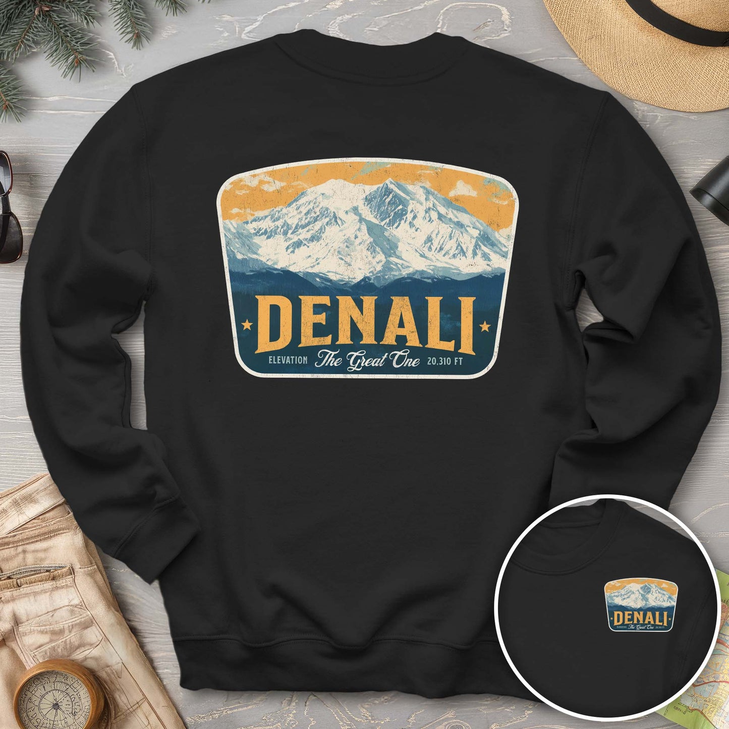 Denali "The Great One" Vintage Badge Front/Back Print Sweatshirt
