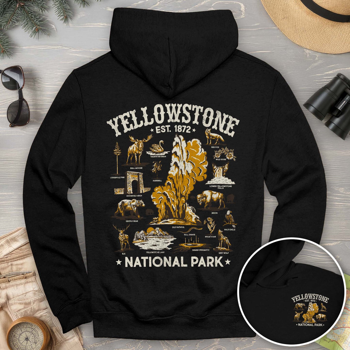 Yellowstone National Park Vintage Front/Back Print Hoodie