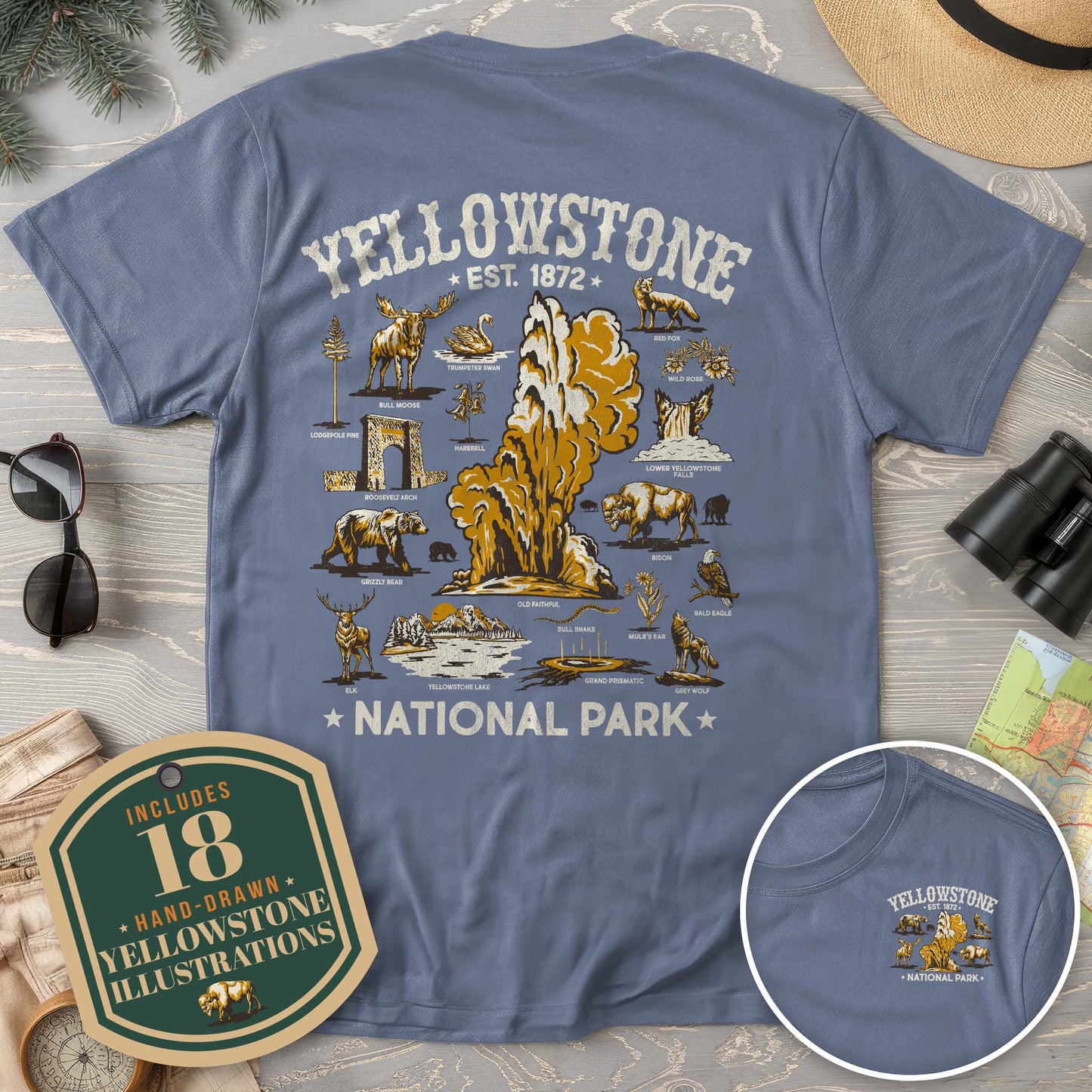 Yellowstone National Park Vintage Front/Back Print Comfort Colors T-Shirt