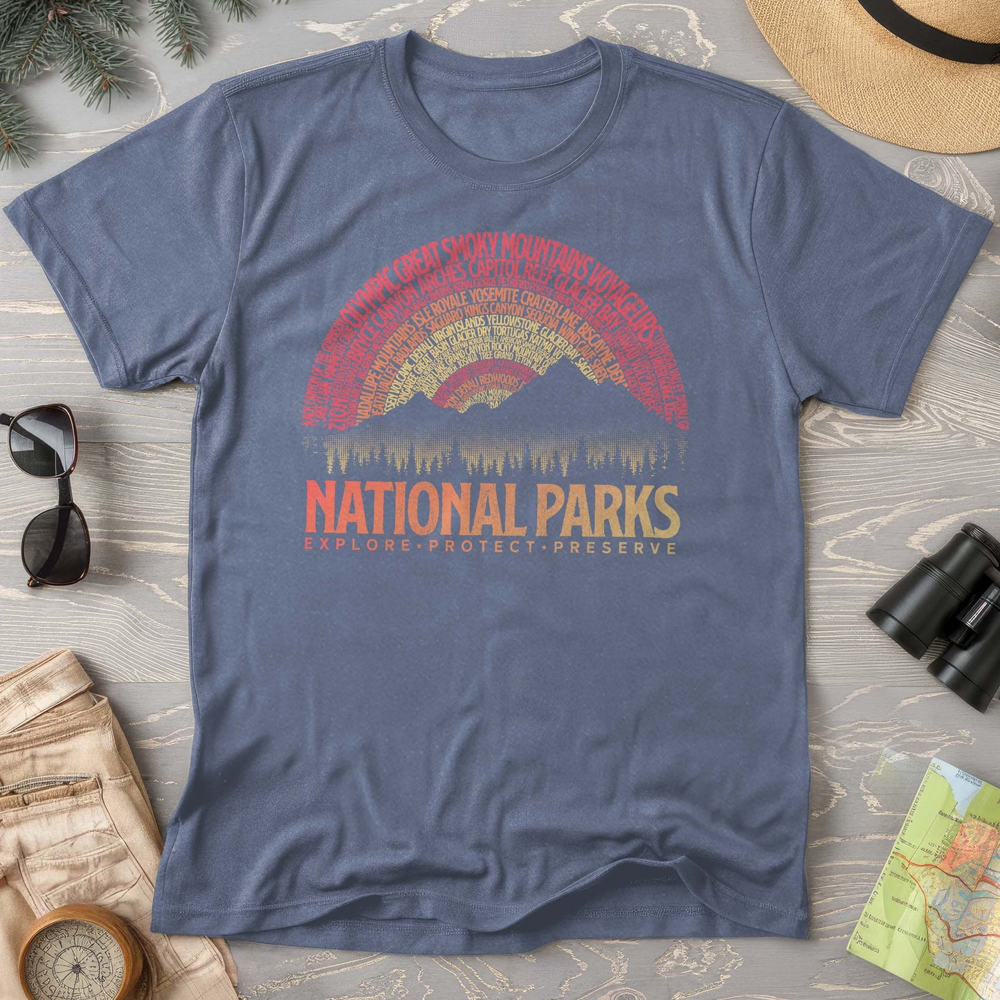 National Parks Word Art "Vintage Sunset" T-Shirt