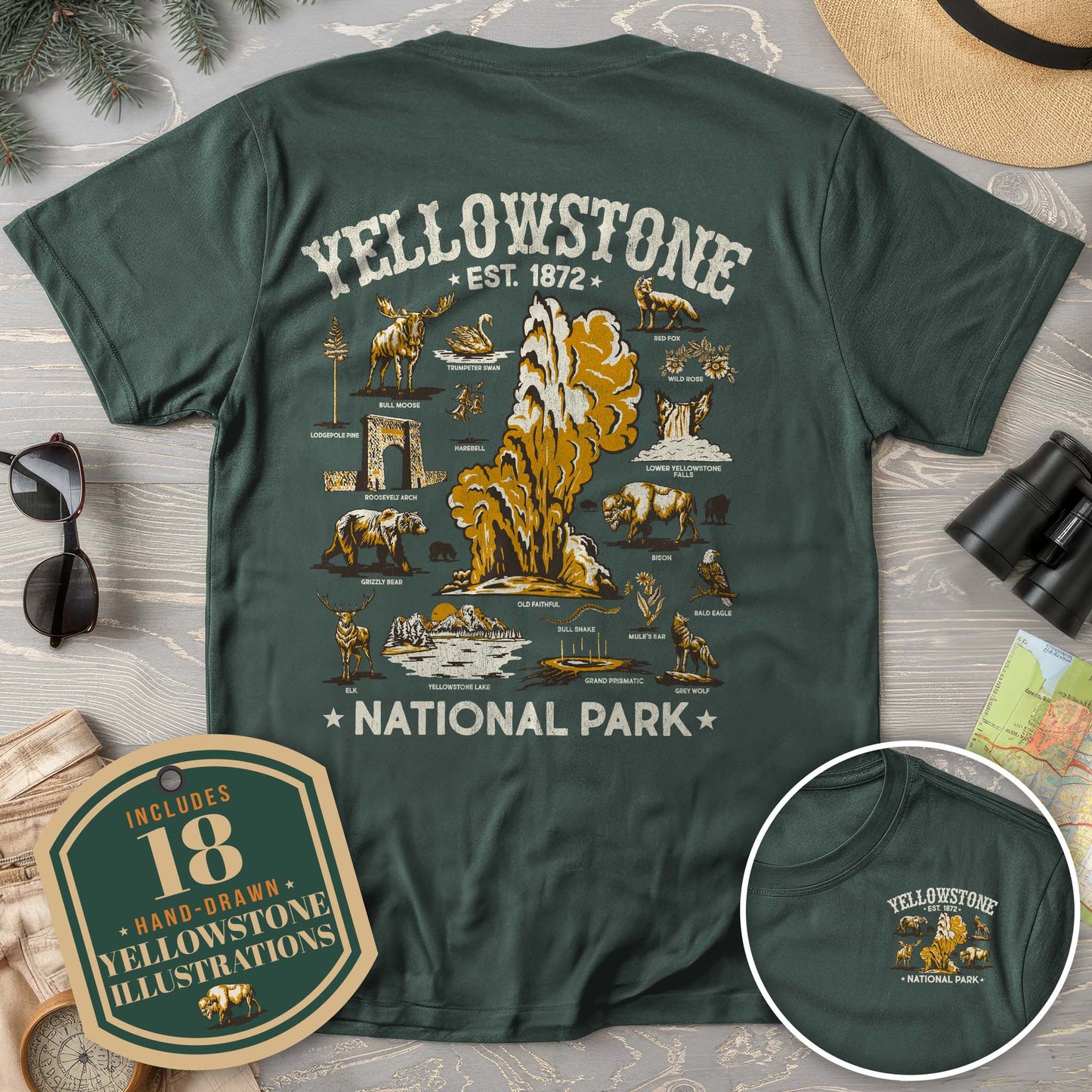Yellowstone National Park Vintage Front/Back Print Comfort Colors T-Shirt