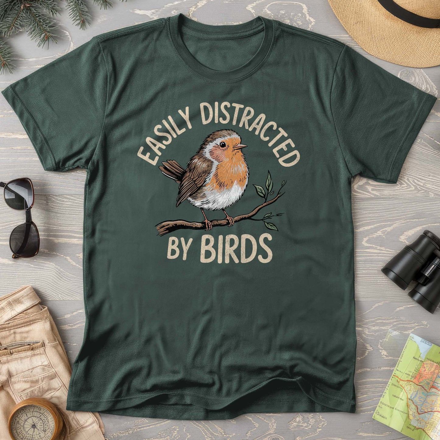 Easily Distracted By Birds Robin Textured Comfort Colors T-Shirt