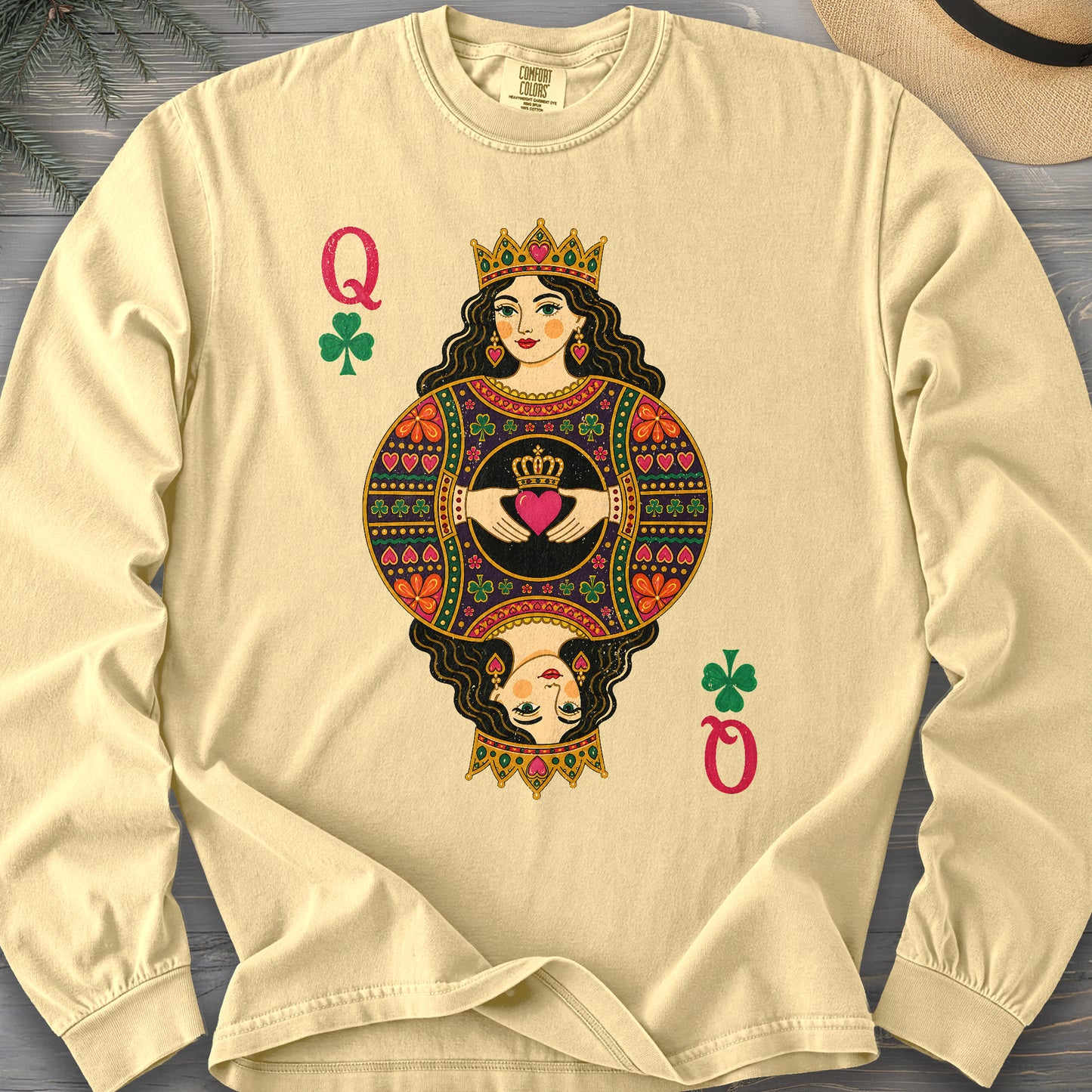 Shamrock Queen Playing Card Comfort Colors 6014 Long Sleeve