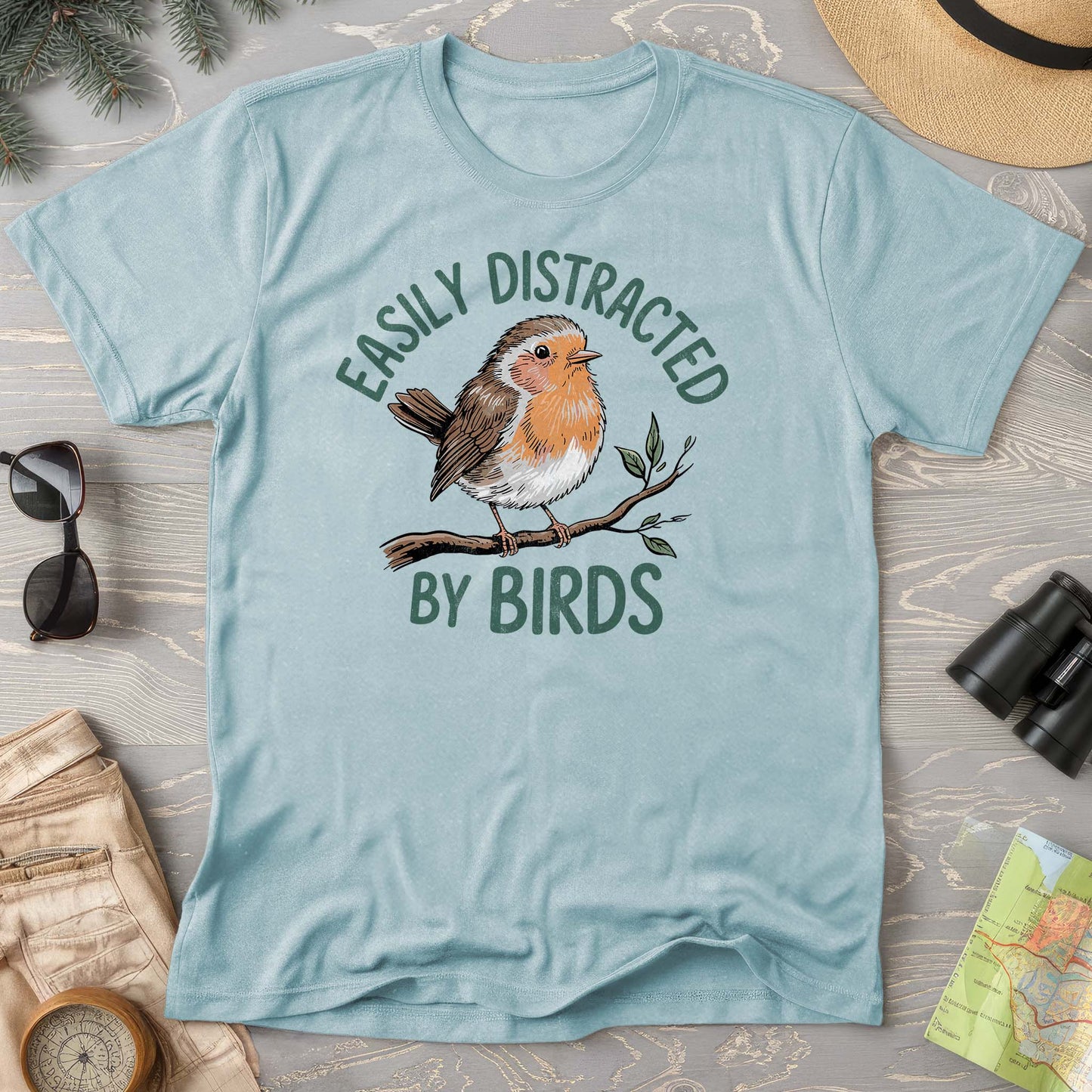 Easily Distracted By Birds Robin Textured Comfort Colors T-Shirt
