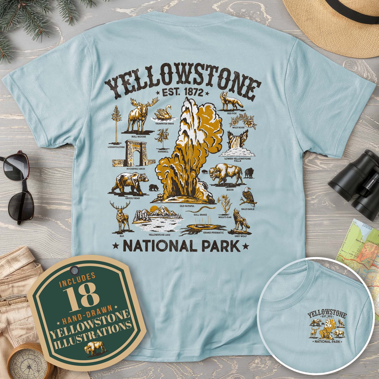 Yellowstone National Park Vintage Front/Back Print Comfort Colors T-Shirt