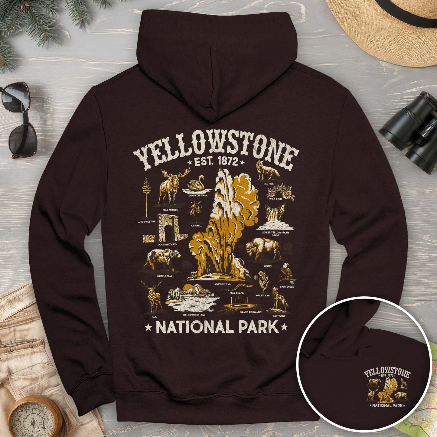 Yellowstone National Park Vintage Front/Back Print Hoodie