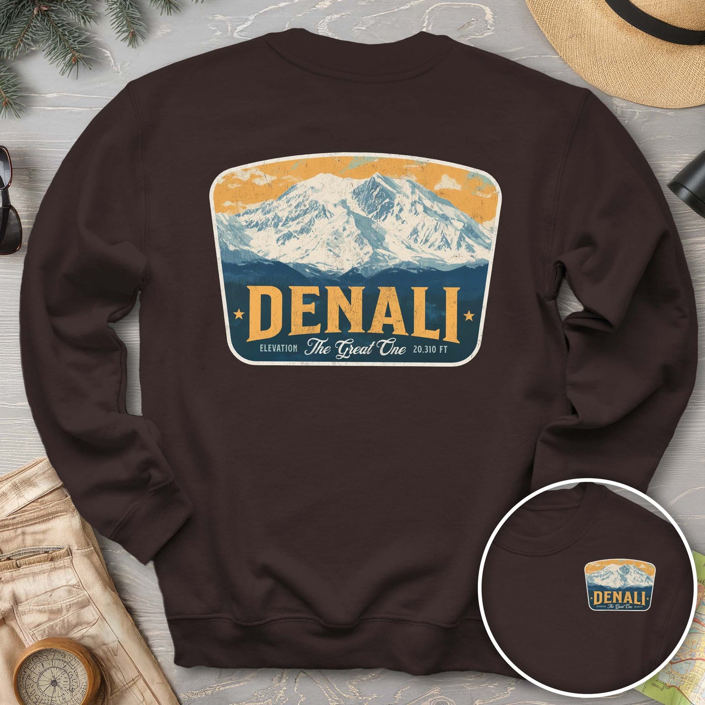 Denali "The Great One" Vintage Badge Front/Back Print Sweatshirt