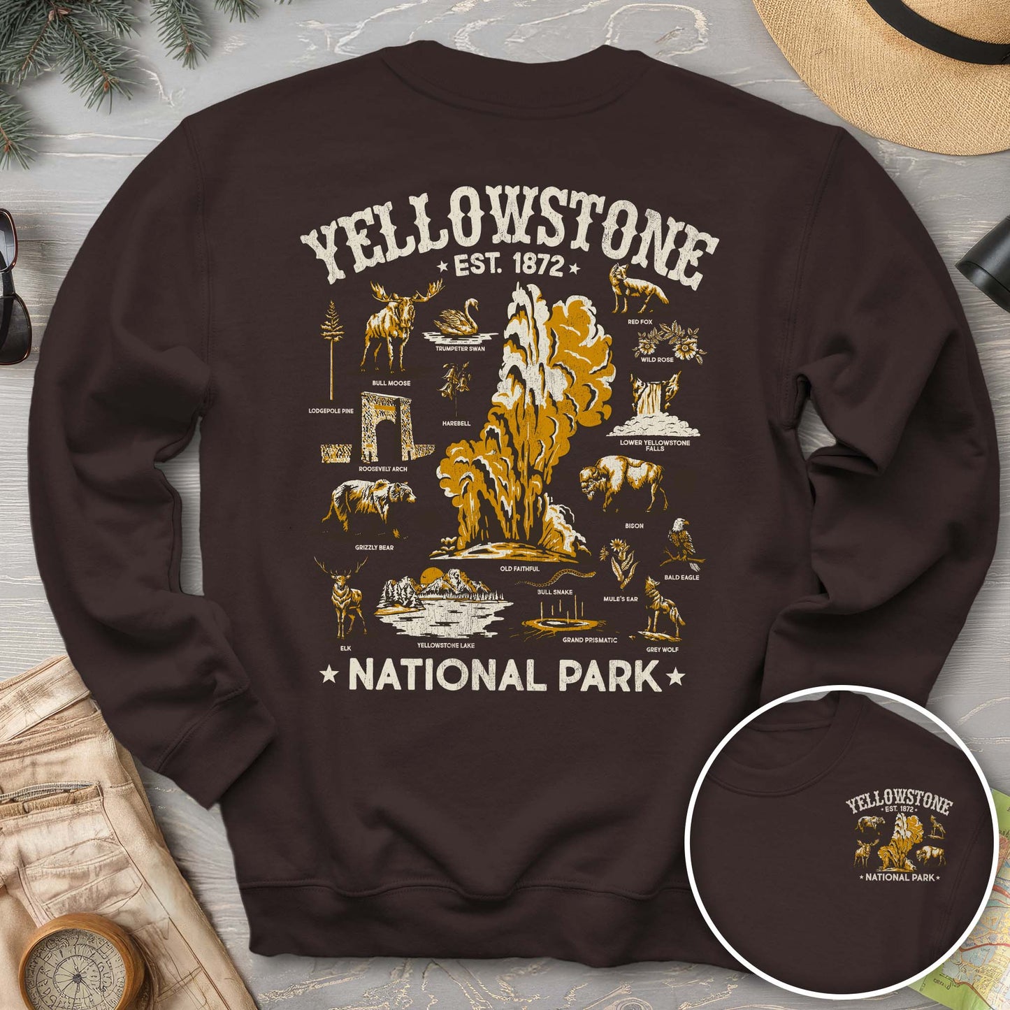 Yellowstone National Park Vintage Front/Back Print Sweatshirt