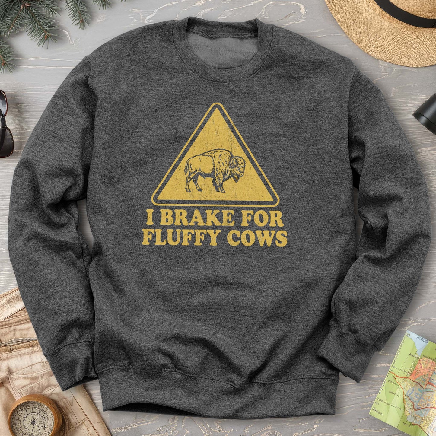 2026021701 Brake For Fluffy Cows Sign V01 - Gildan 18000 Sweatshirt