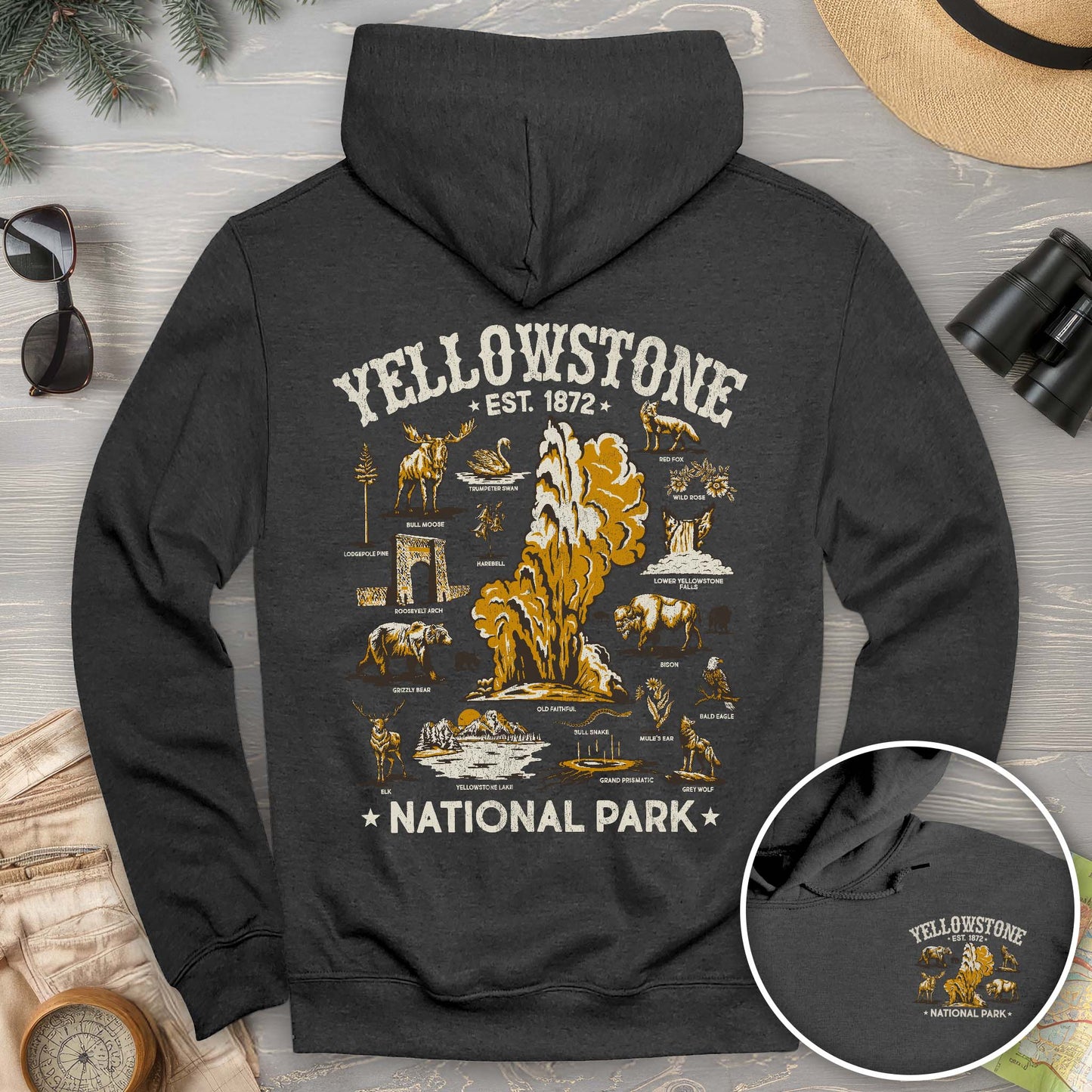 Yellowstone National Park Vintage Front/Back Print Hoodie