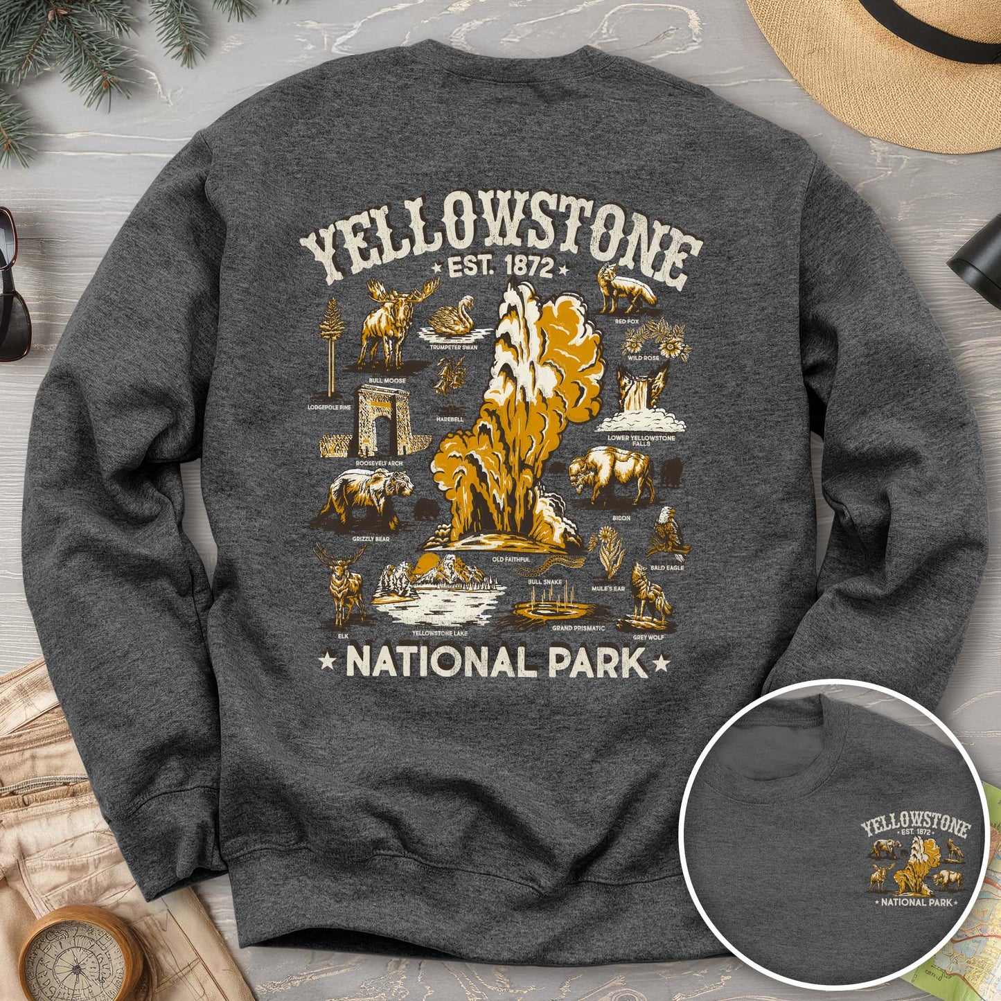 Yellowstone National Park Vintage Front/Back Print Sweatshirt