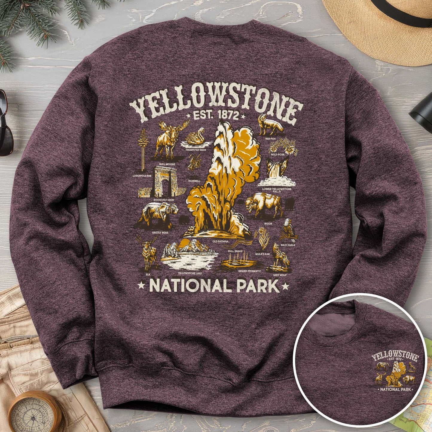 Yellowstone National Park Vintage Front/Back Print Sweatshirt