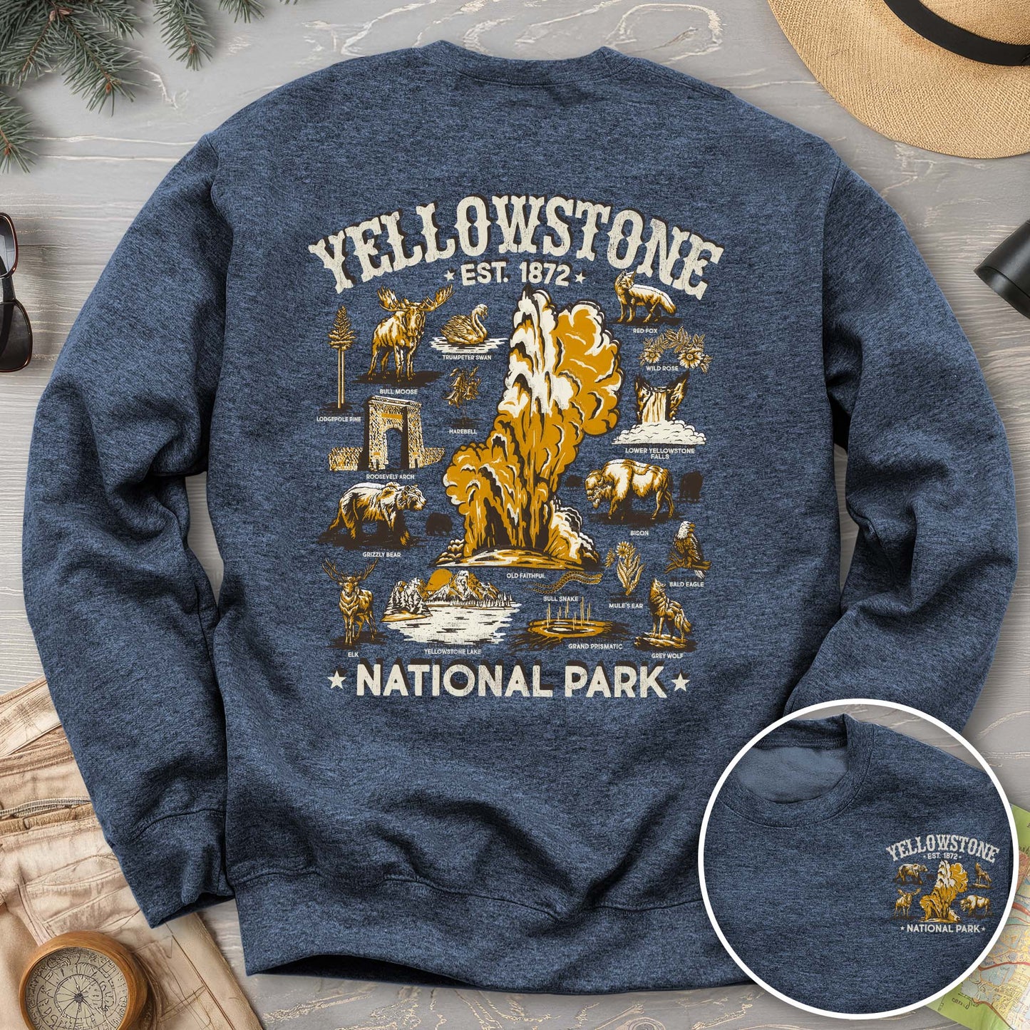 Yellowstone National Park Vintage Front/Back Print Sweatshirt