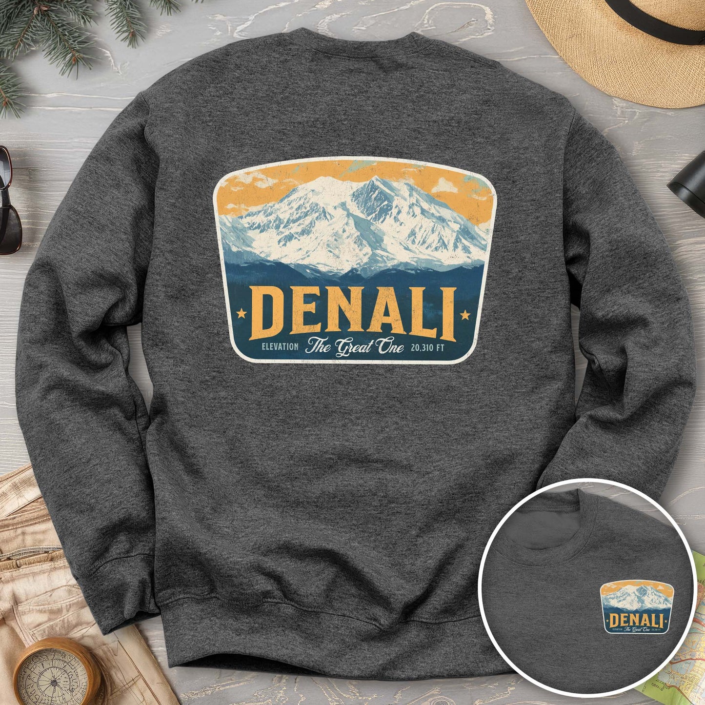 Denali "The Great One" Vintage Badge Front/Back Print Sweatshirt