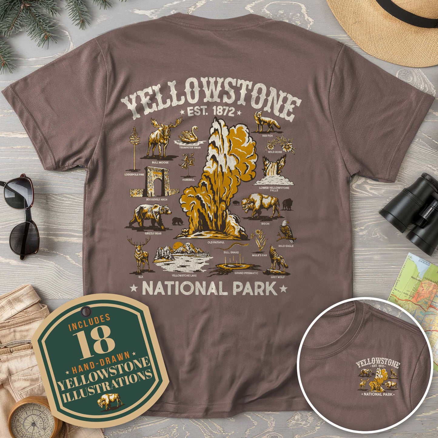 Yellowstone National Park Vintage Front/Back Print Comfort Colors T-Shirt