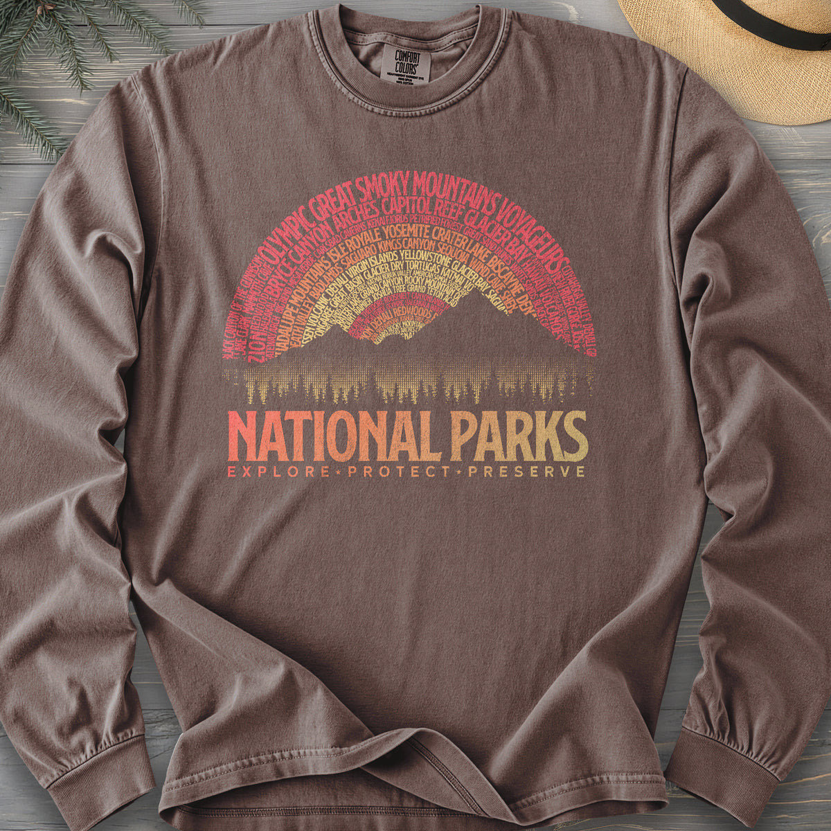 National Parks Word Art "Vintage Sunset" Long Sleeve Shirt
