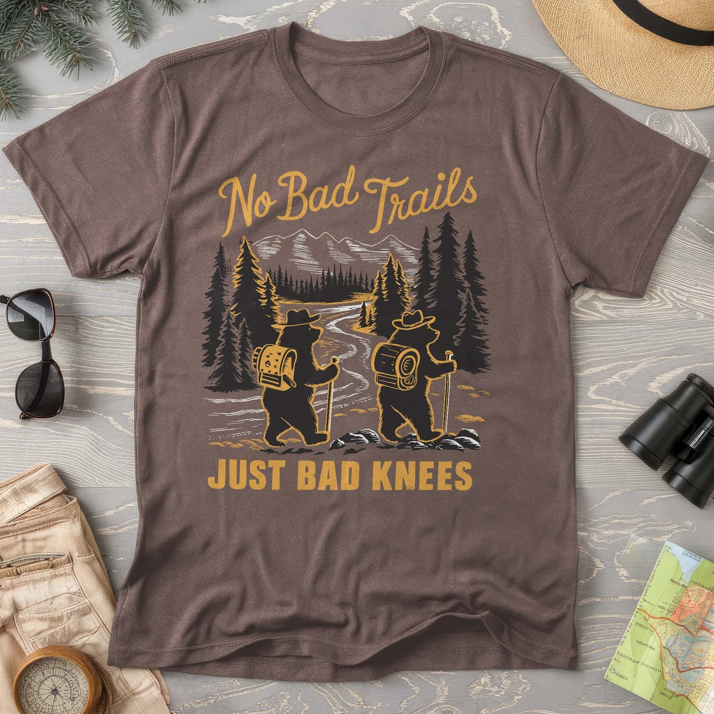 No Bad Trails Just Bad Knees Hiking T-Shirt