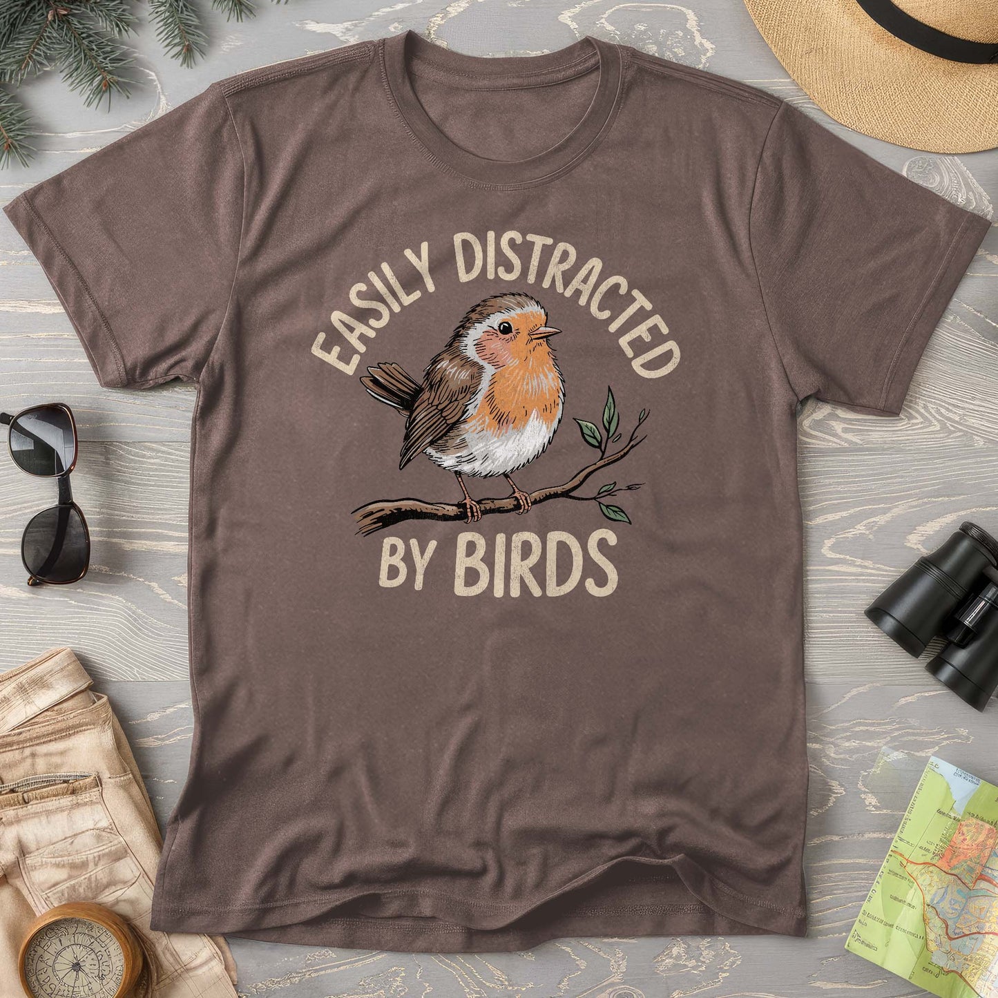 Easily Distracted By Birds Robin Textured Comfort Colors T-Shirt