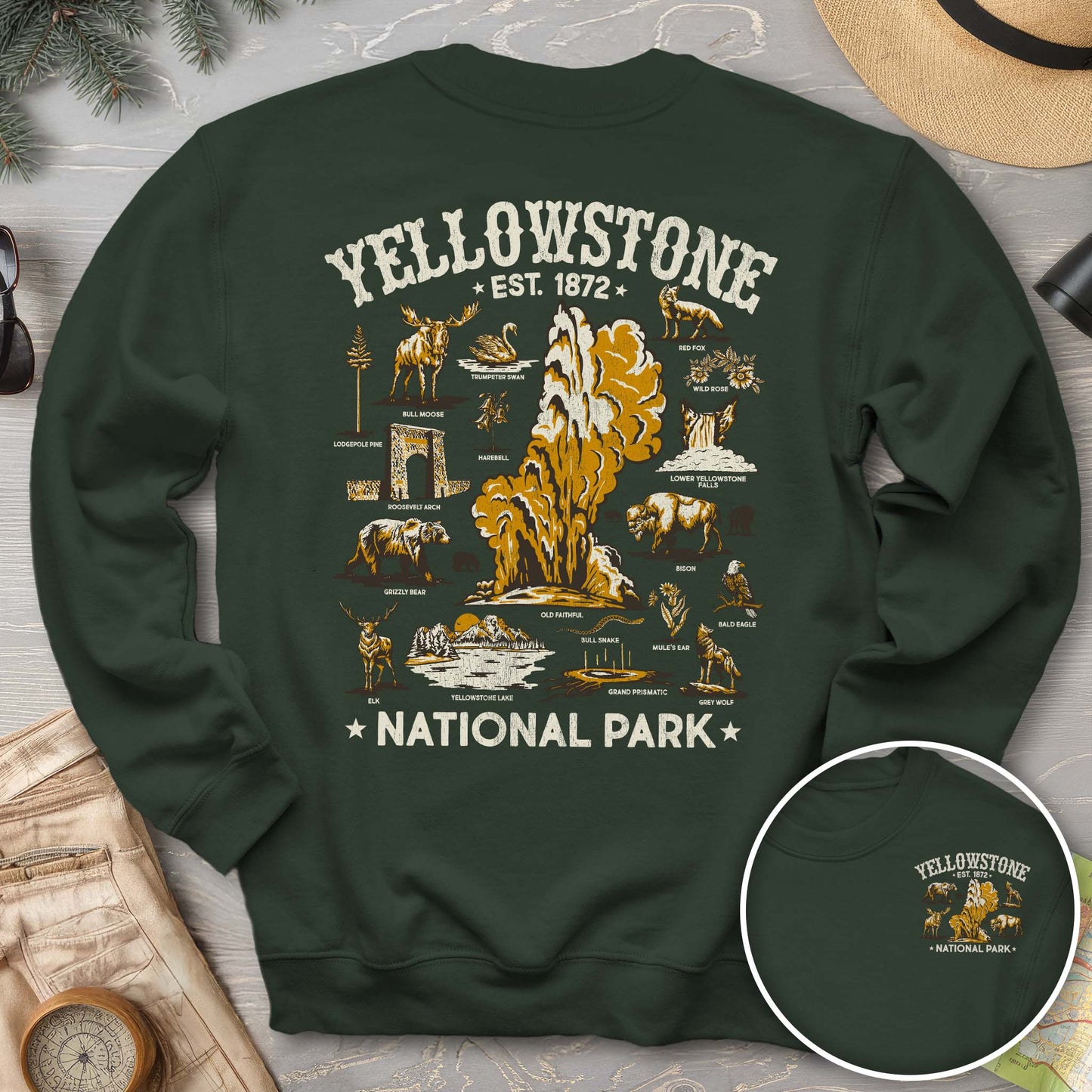 Yellowstone National Park Vintage Front/Back Print Sweatshirt