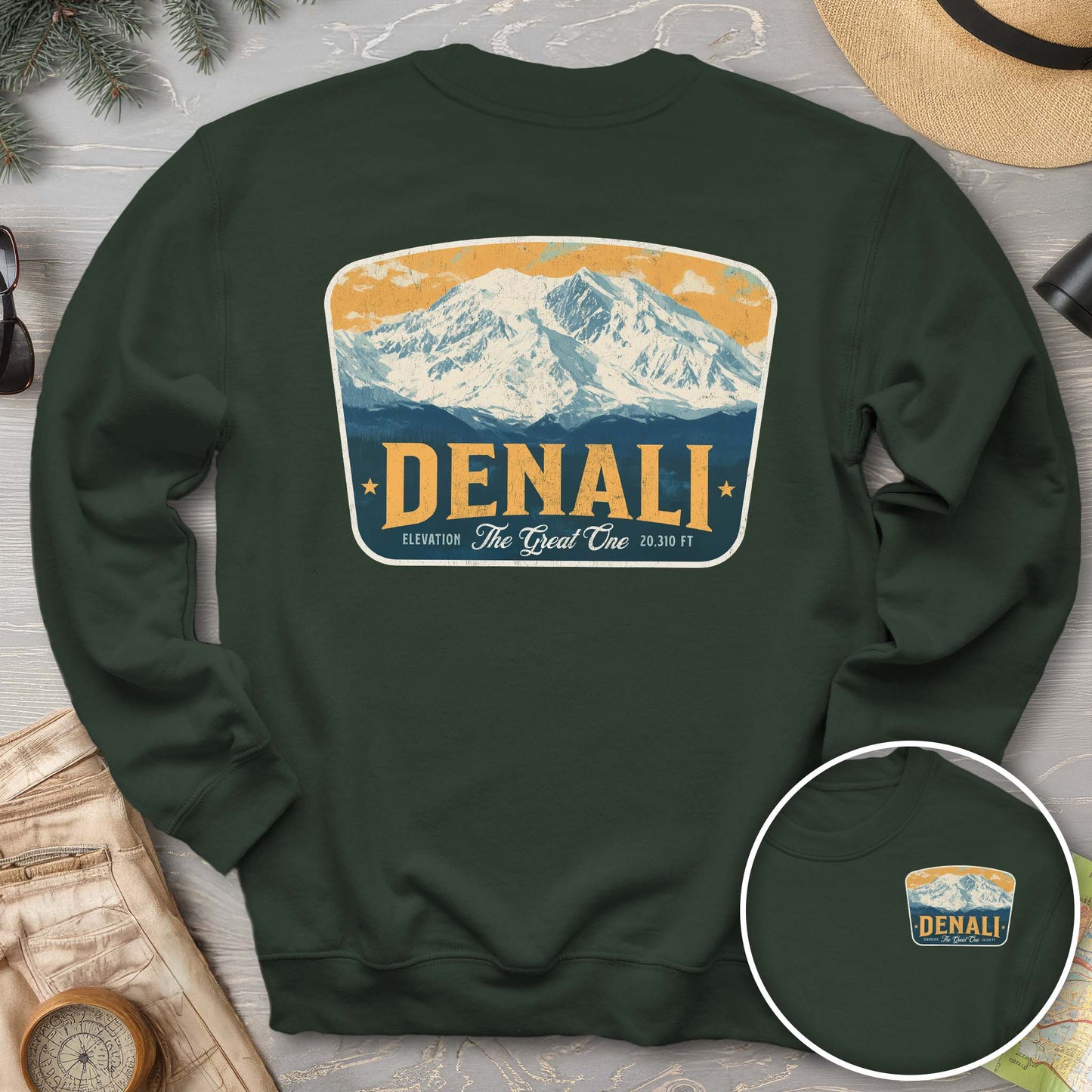 Denali "The Great One" Vintage Badge Front/Back Print Sweatshirt