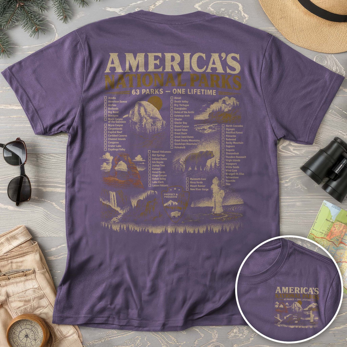 Vintage Parks Checklist Front/Back Print T-Shirt