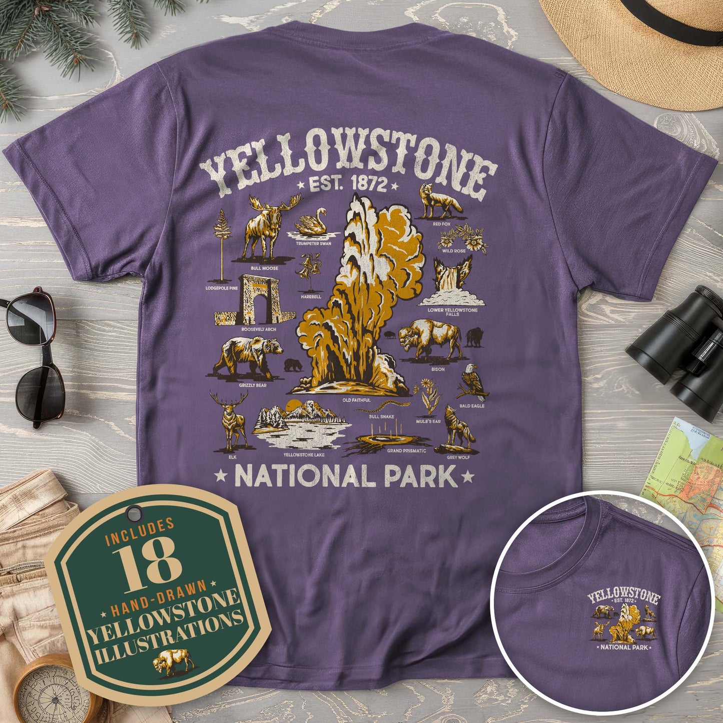 Yellowstone National Park Vintage Front/Back Print Comfort Colors T-Shirt
