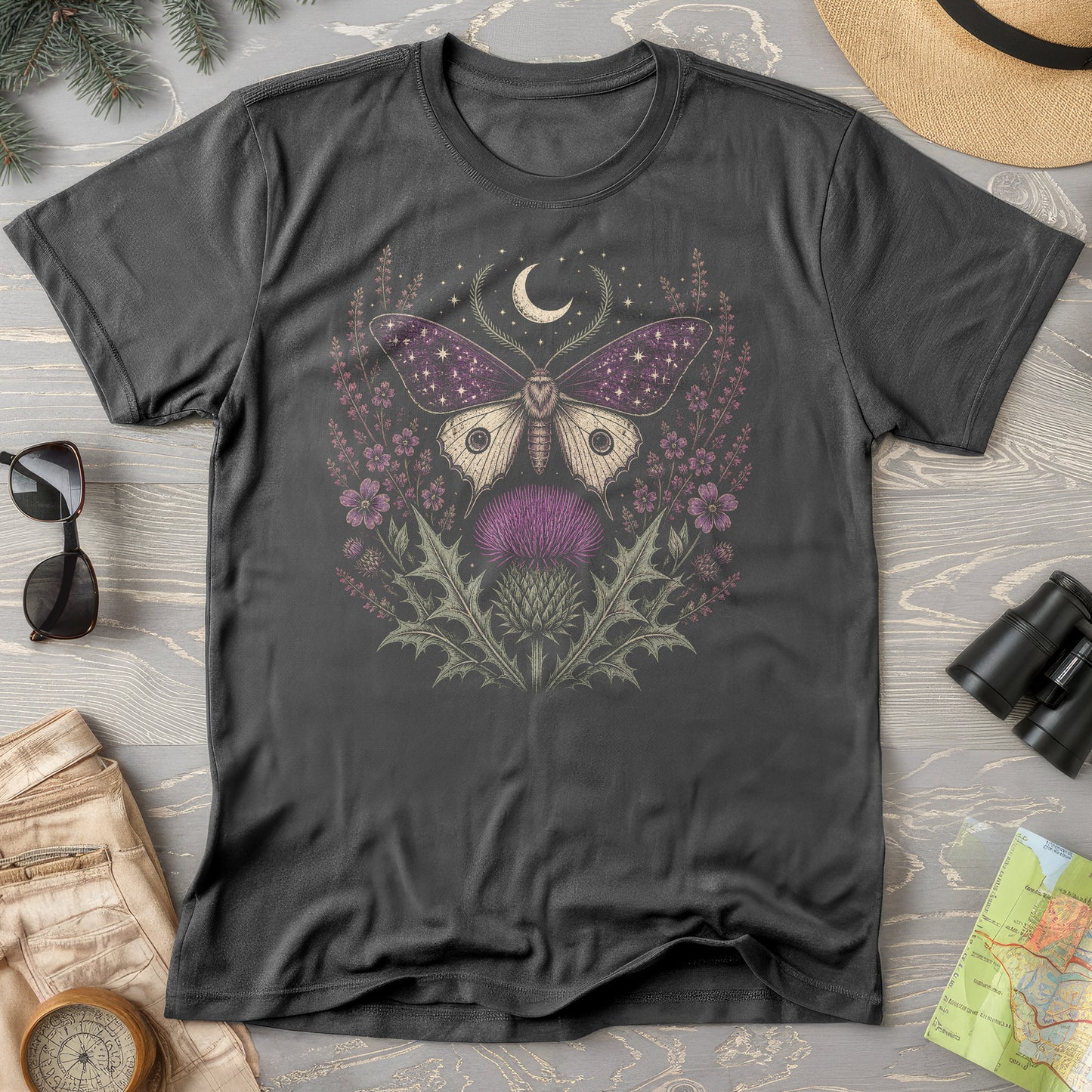 Crescent Thistle Moth Moon T-Shirt