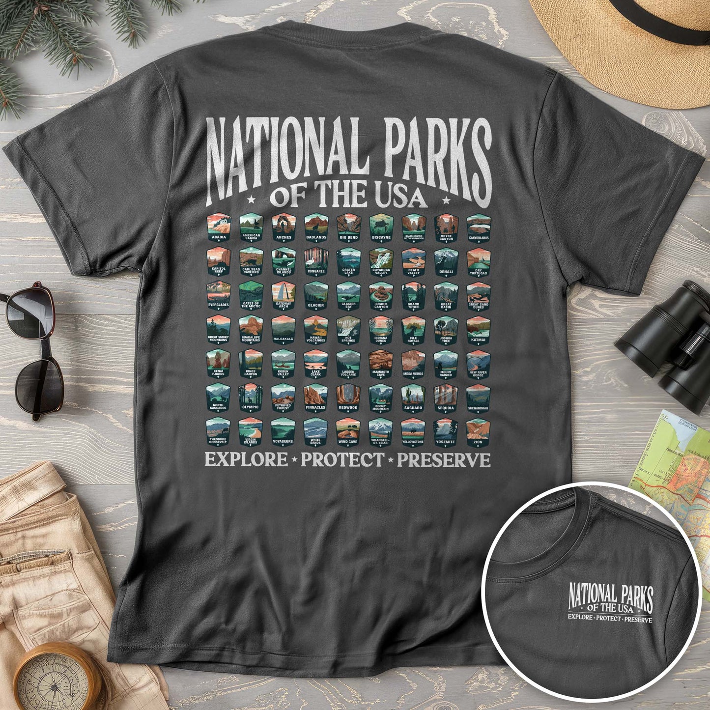 National Parks of the USA 63 Badges Front/Back Print T-Shirt