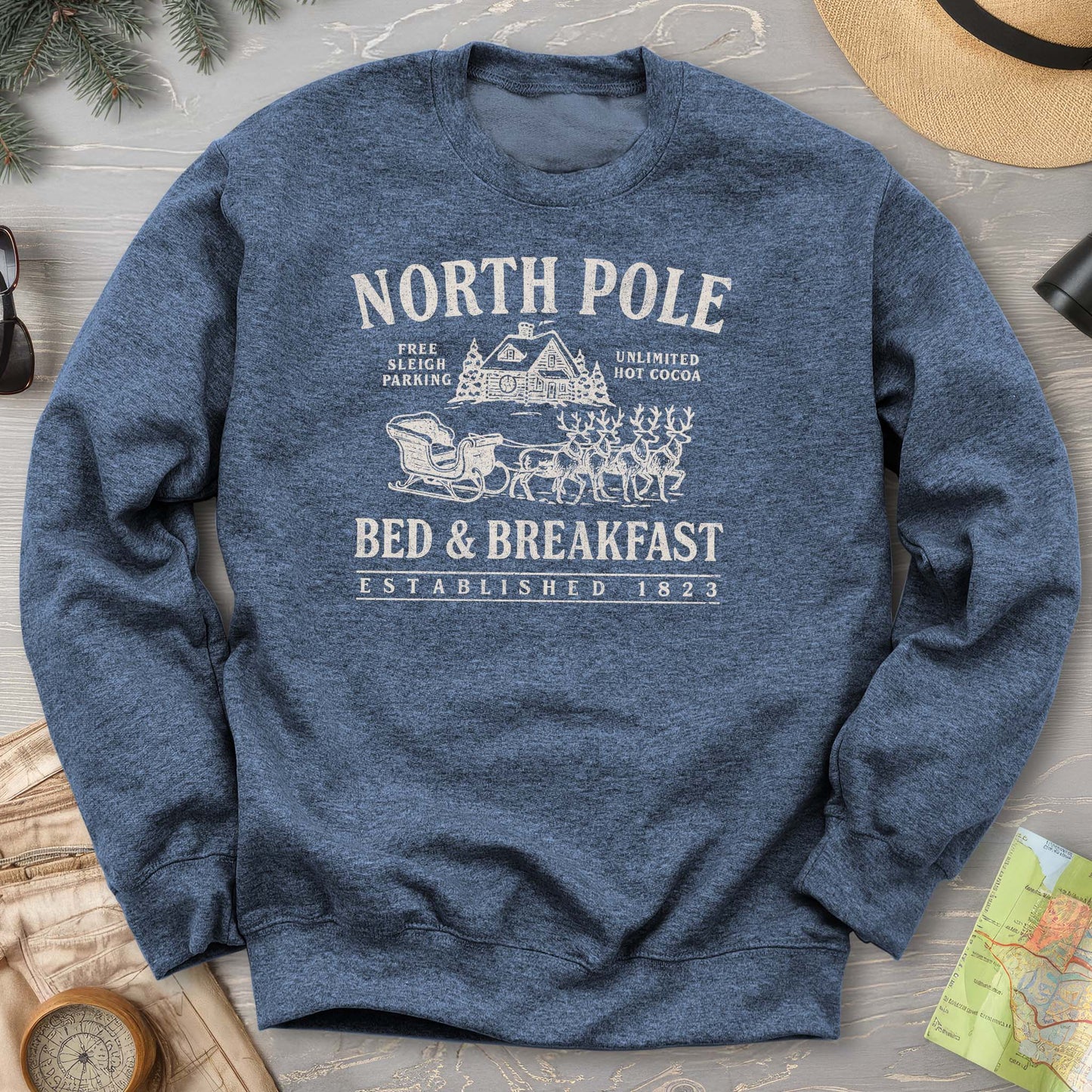 North Pole Bed and Breakfast Vintage Print Sweatshirt
