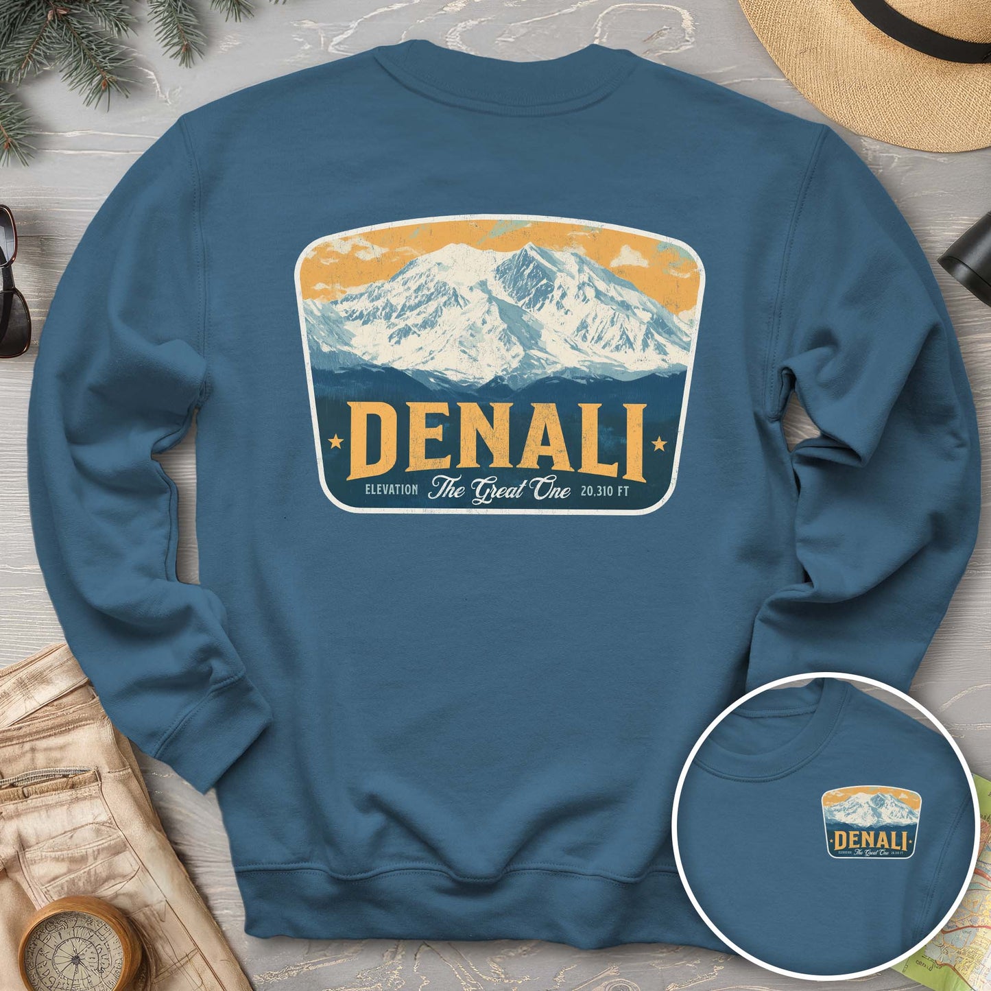 Denali "The Great One" Vintage Badge Front/Back Print Sweatshirt