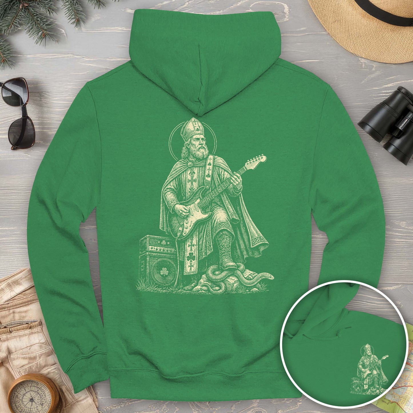 Saint Patrick Guitar Front/Back Print Hoodie