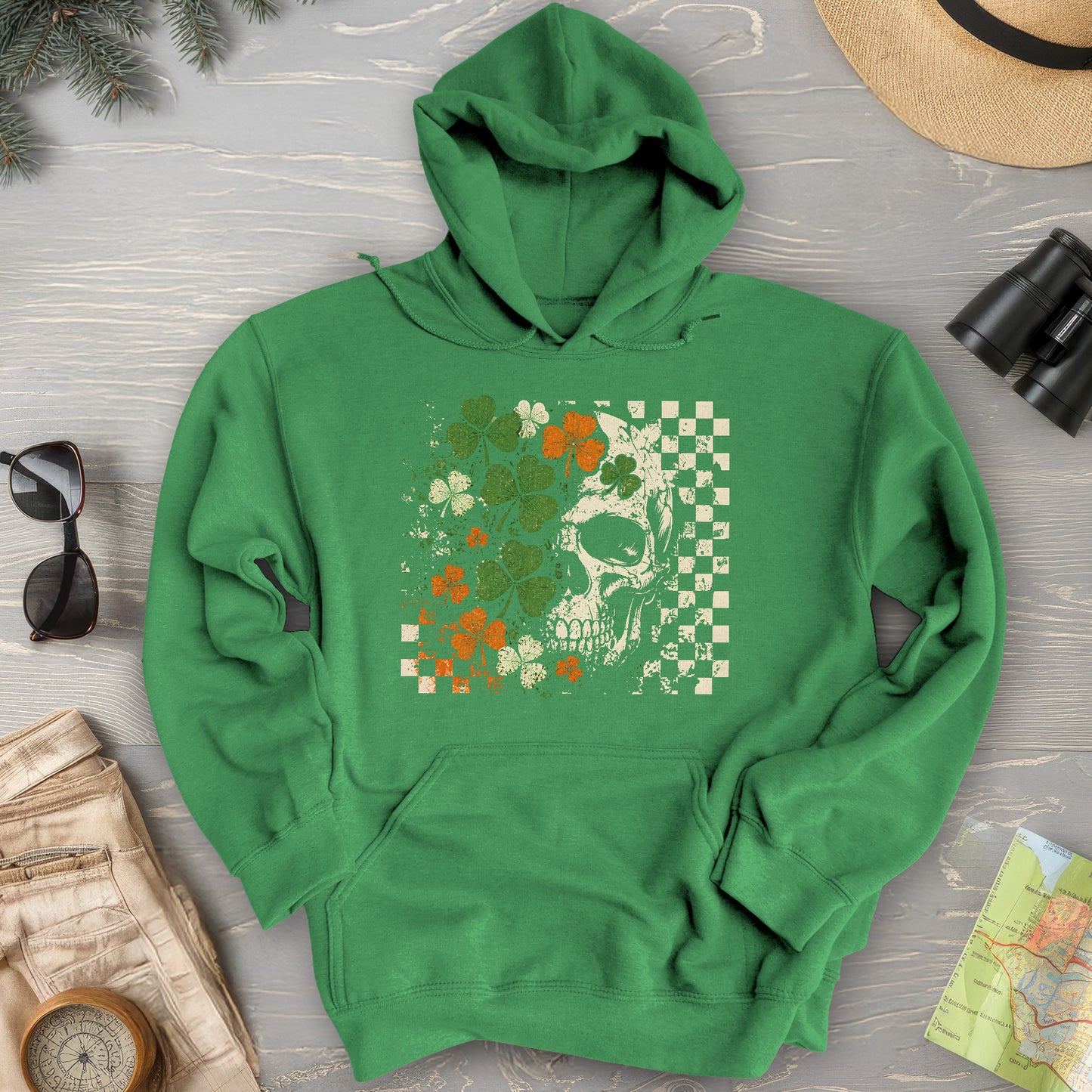 Shamrock Skull Check Hoodie