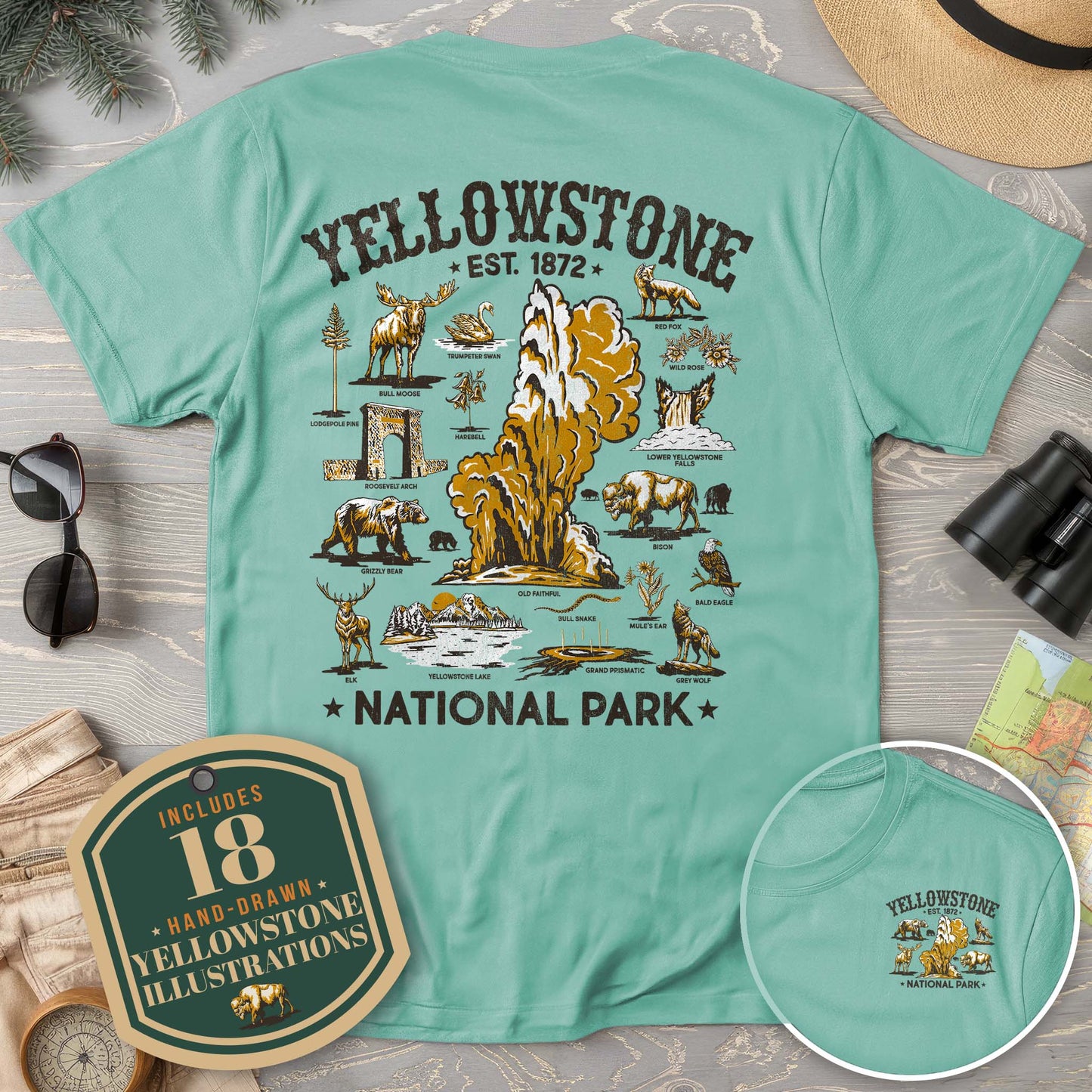 Yellowstone National Park Vintage Front/Back Print Comfort Colors T-Shirt