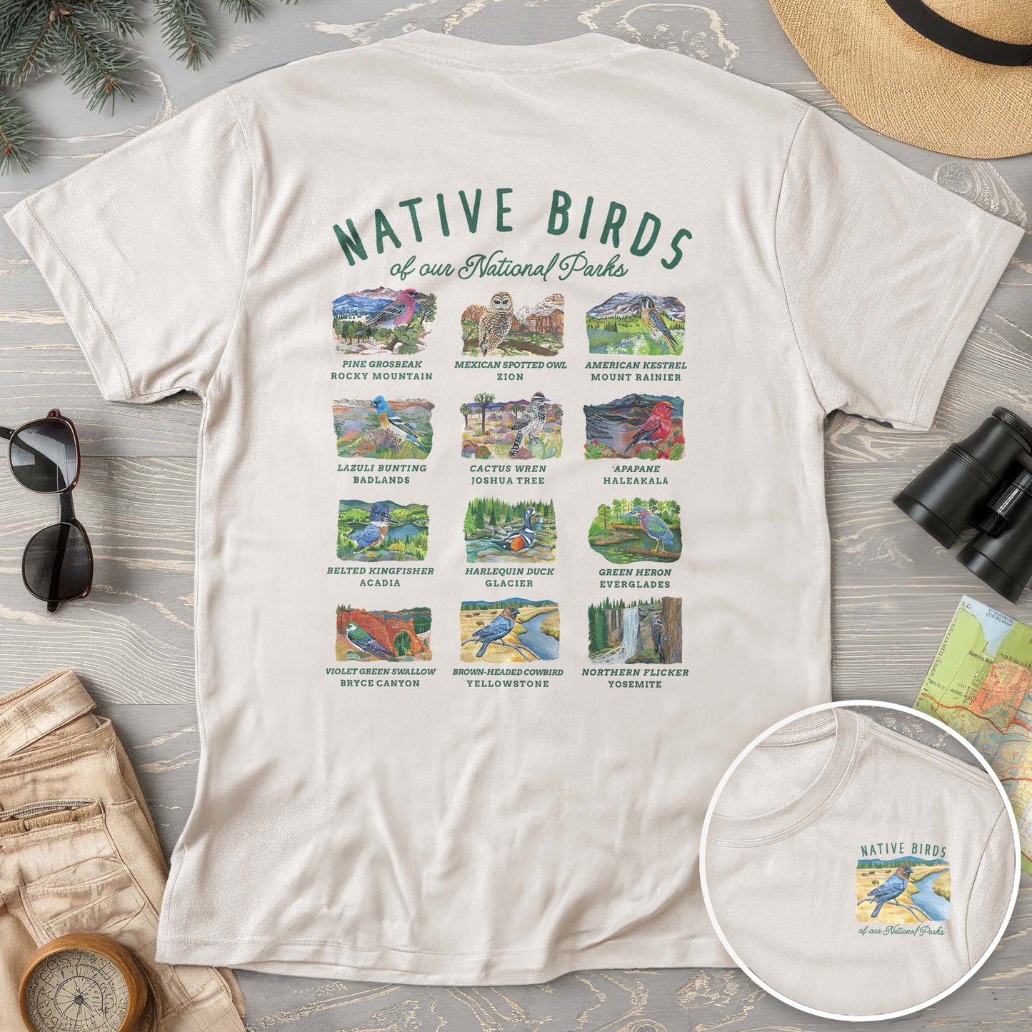 National Park Birds Front/Back Print T-Shirt