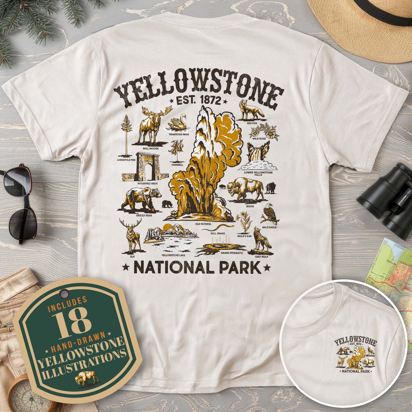 Yellowstone National Park Vintage Front/Back Print Comfort Colors T-Shirt