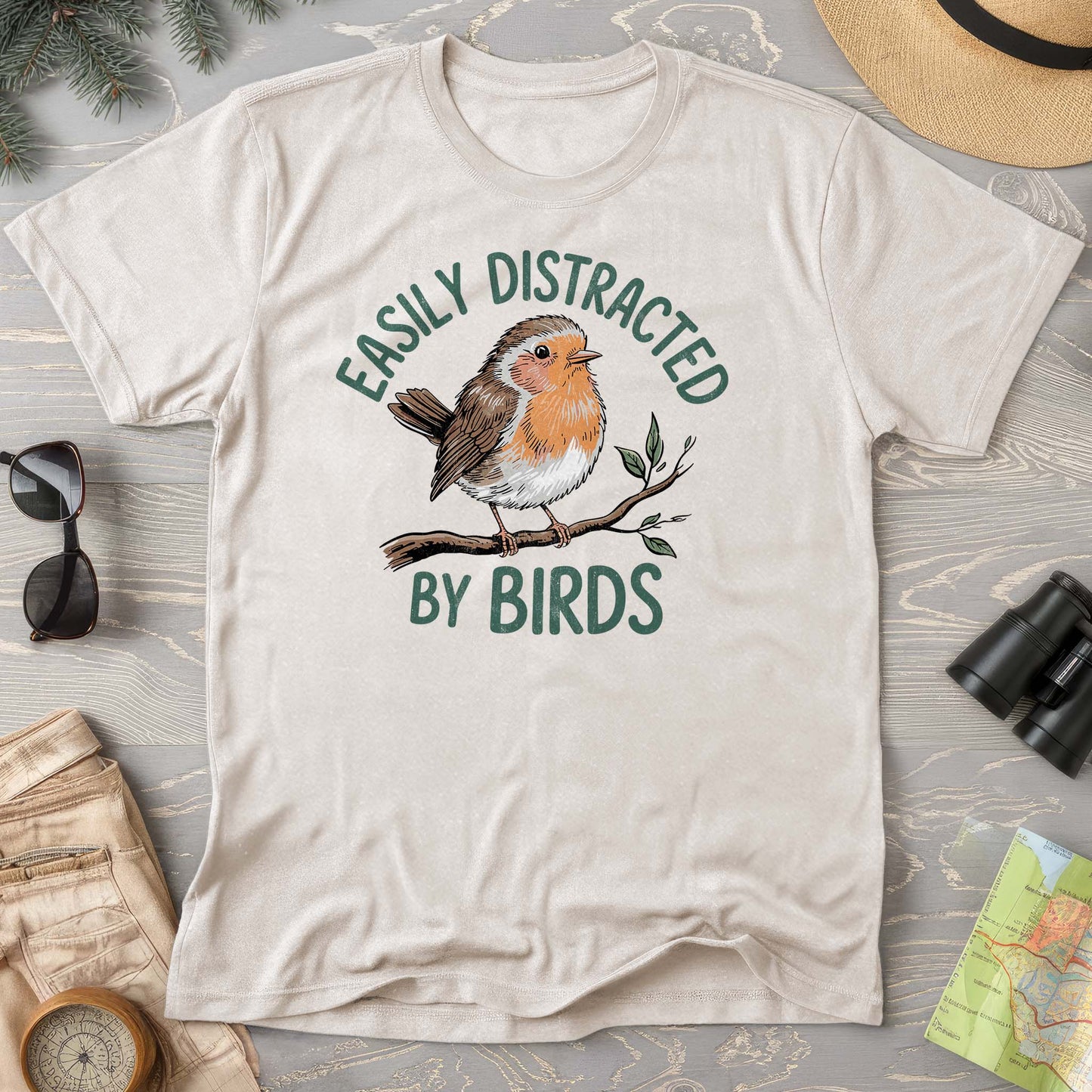 Easily Distracted By Birds Robin Textured T-Shirt