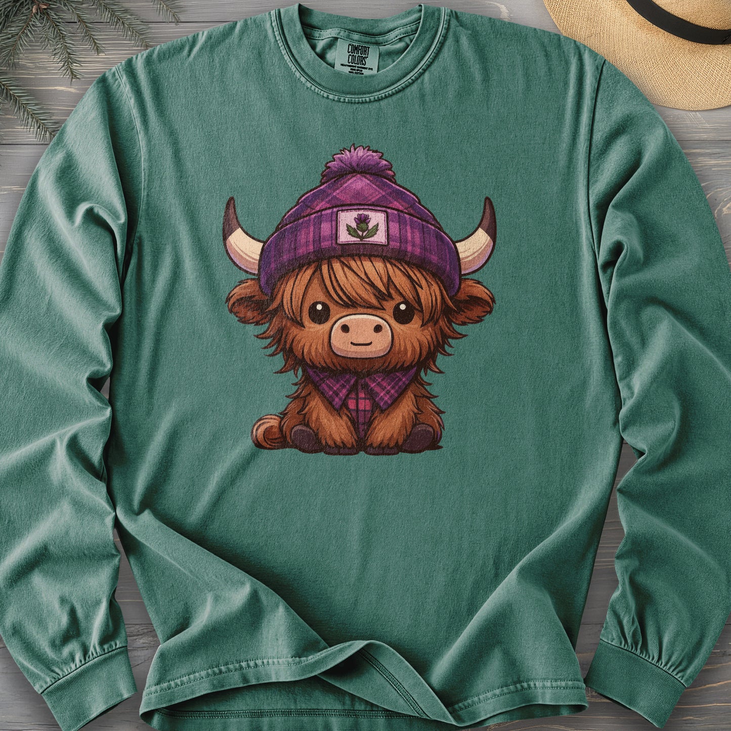 Tartan Highland Cow Long Sleeve Shirt
