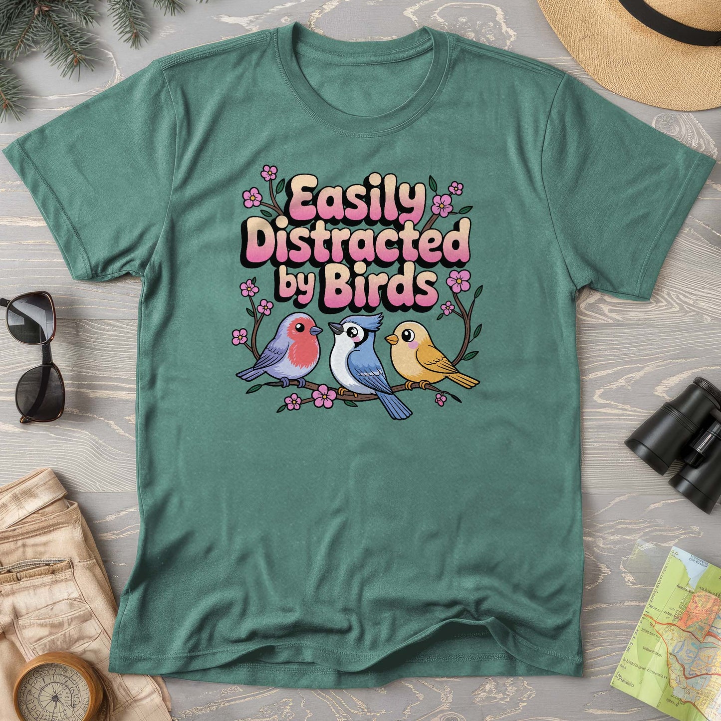Easily Distracted By Birds Kawaii Style Comfort Colors T-Shirt